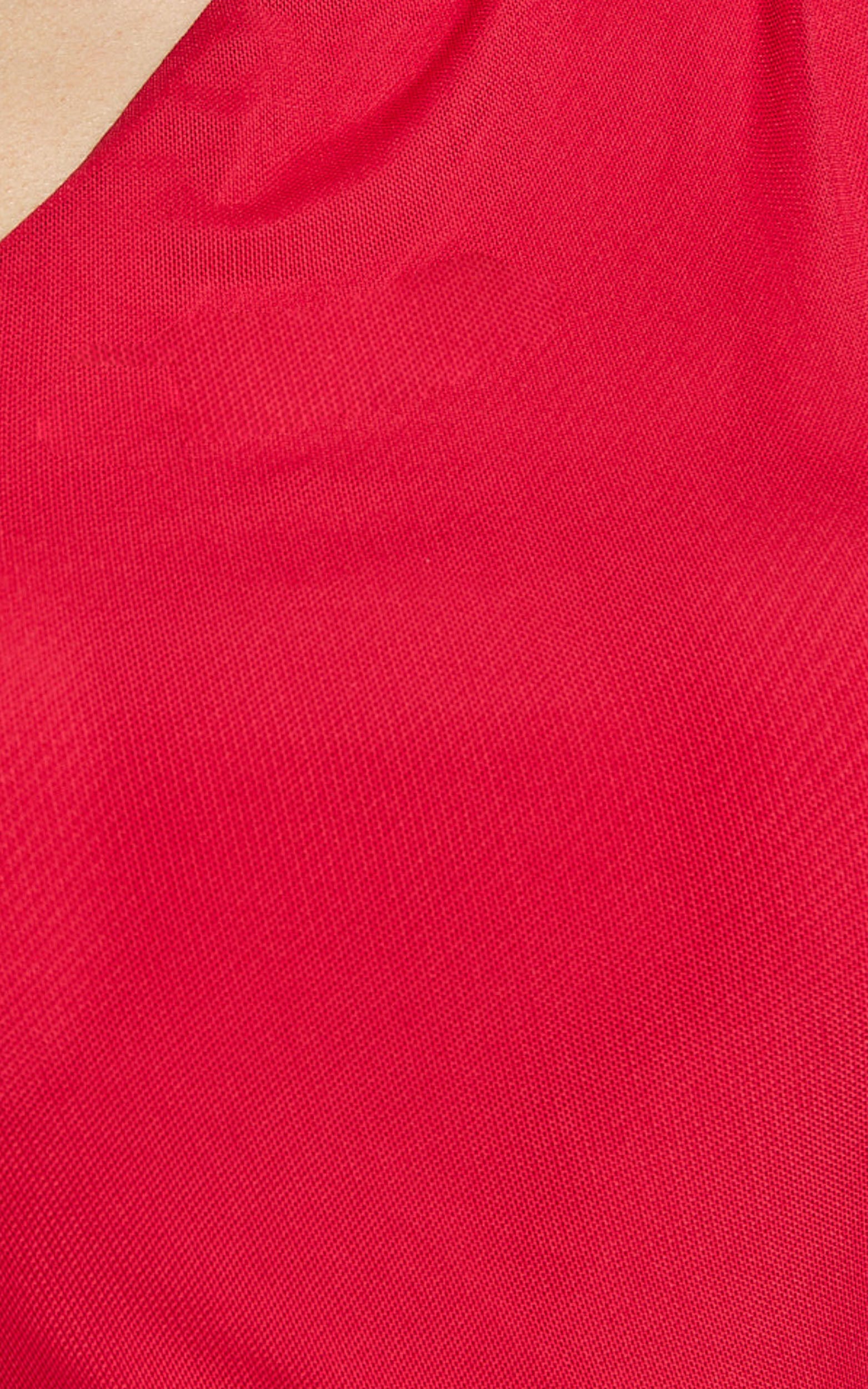 Lara Midi Dress - Asymmetrical Ruched Mesh Dress in Red