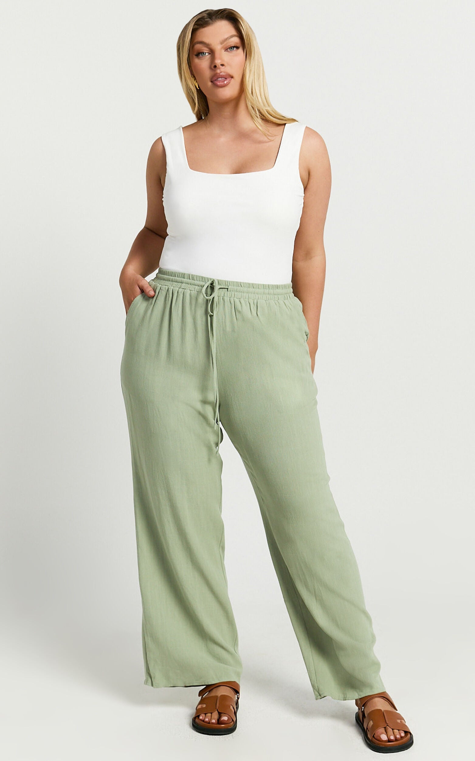 Kala Pants - Mid Waisted Relaxed Elastic Waist Pants in Sage
