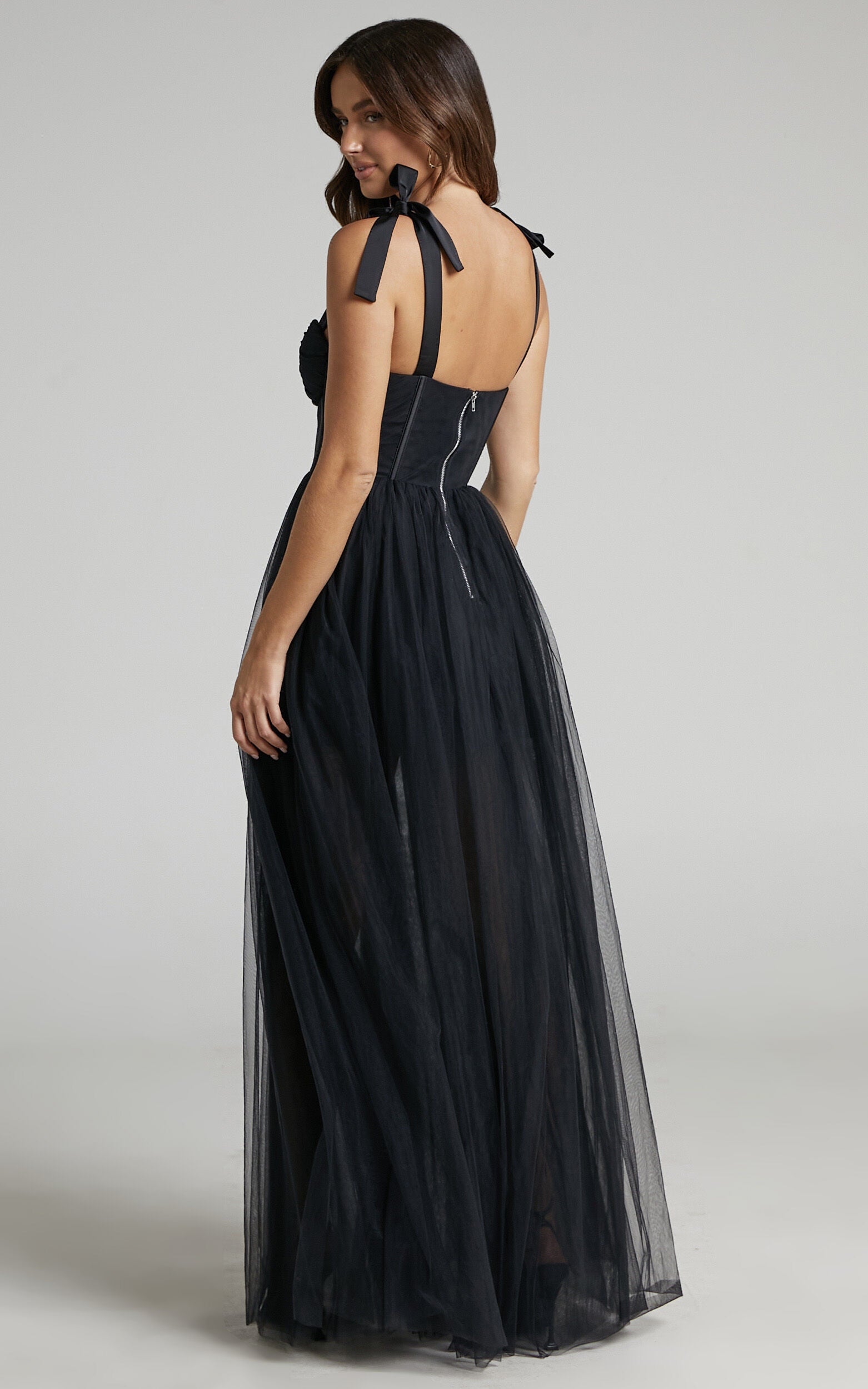 Emmary - Bustier Bodice Tulle Dress in Black