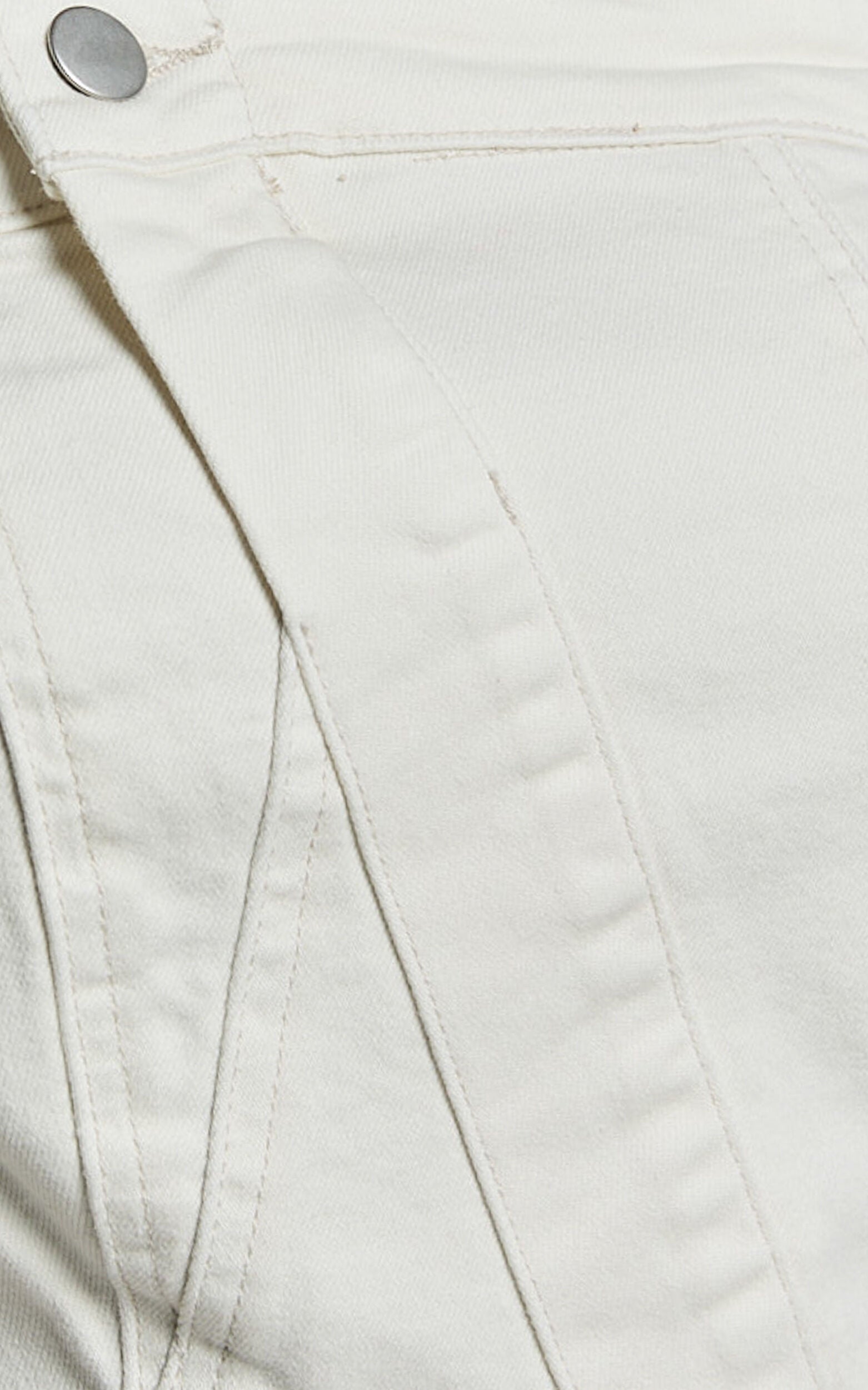 Erline Mini Dress - Asymmetric Strapless Denim Dress in Ecru