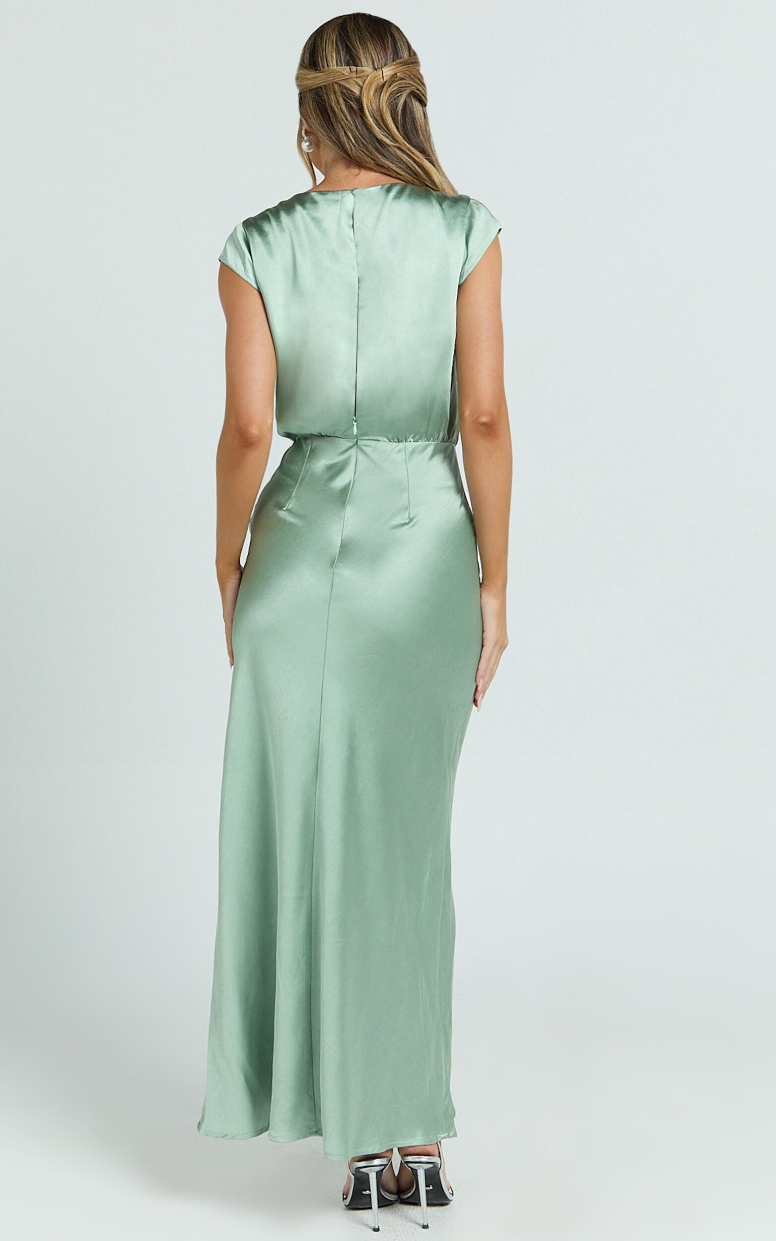 Hailey Maxi Dress - Cap Sleeve V Neck Dress in Sage