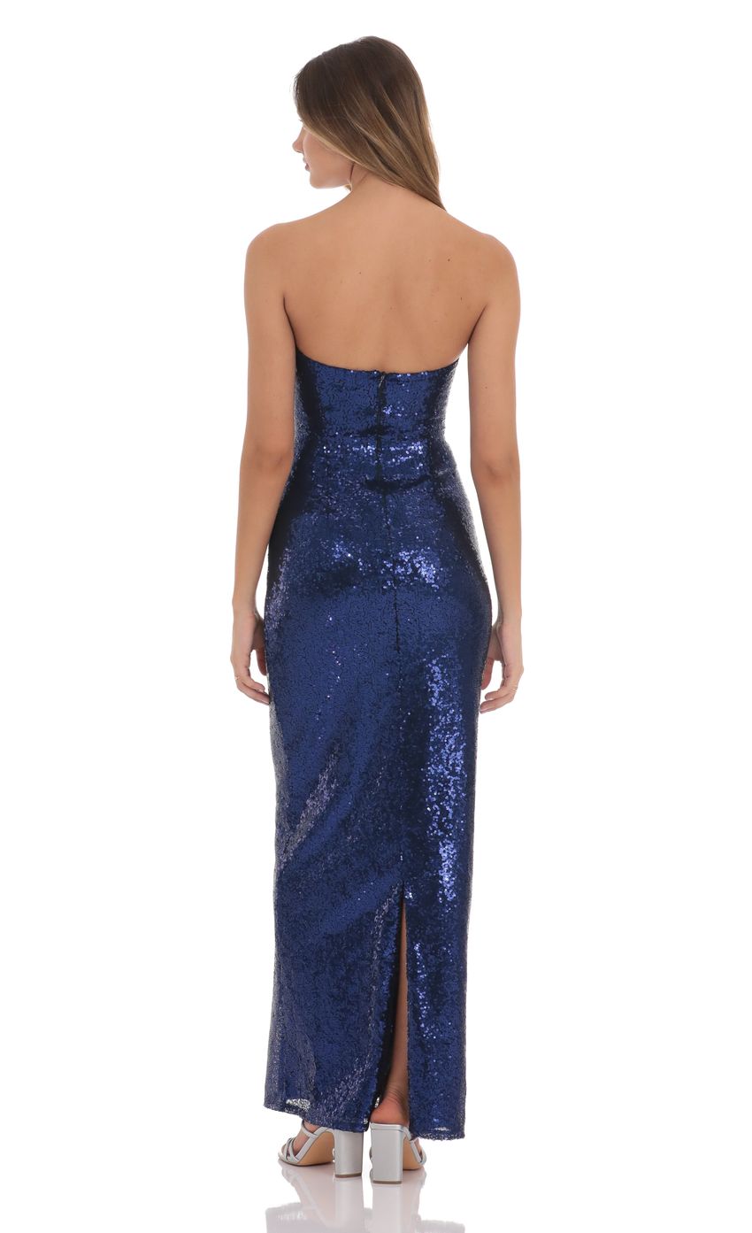 Sequin Twist Cutout Maxi Dress in Navy