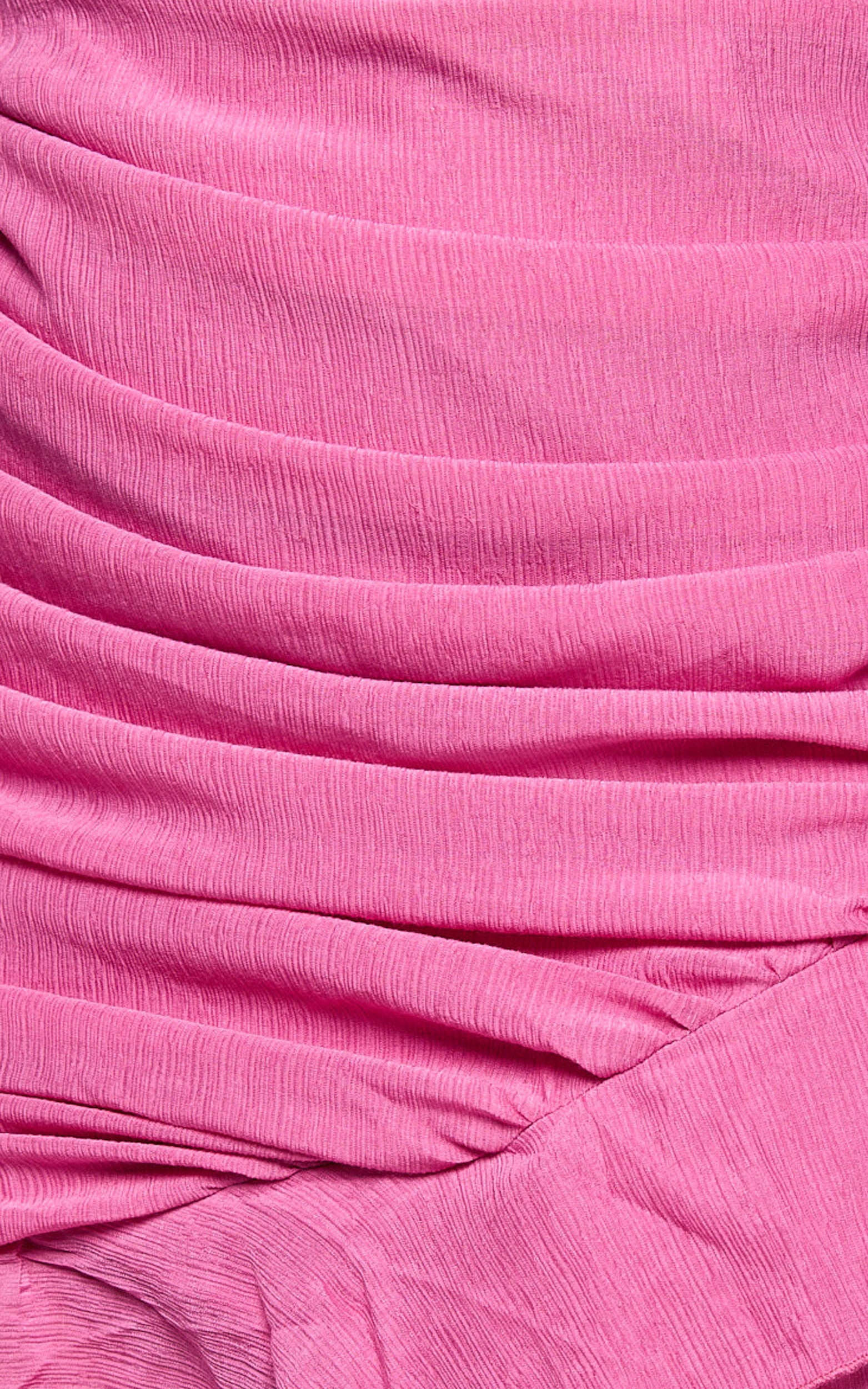 Paige Mini Dress - One Shoulder Frill Hem Wrap Skirt Dress in Pink