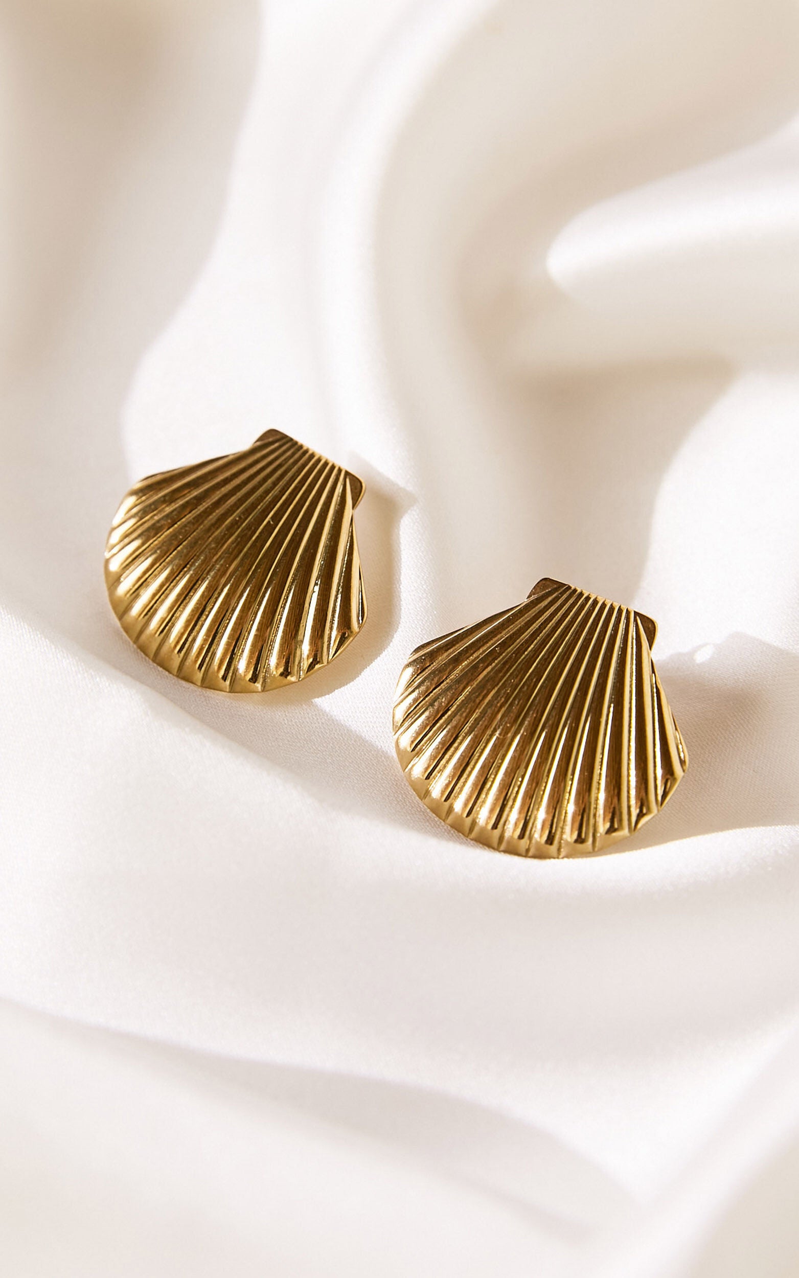Lucy Earrings - Shell Statement Stud Earrings in Gold