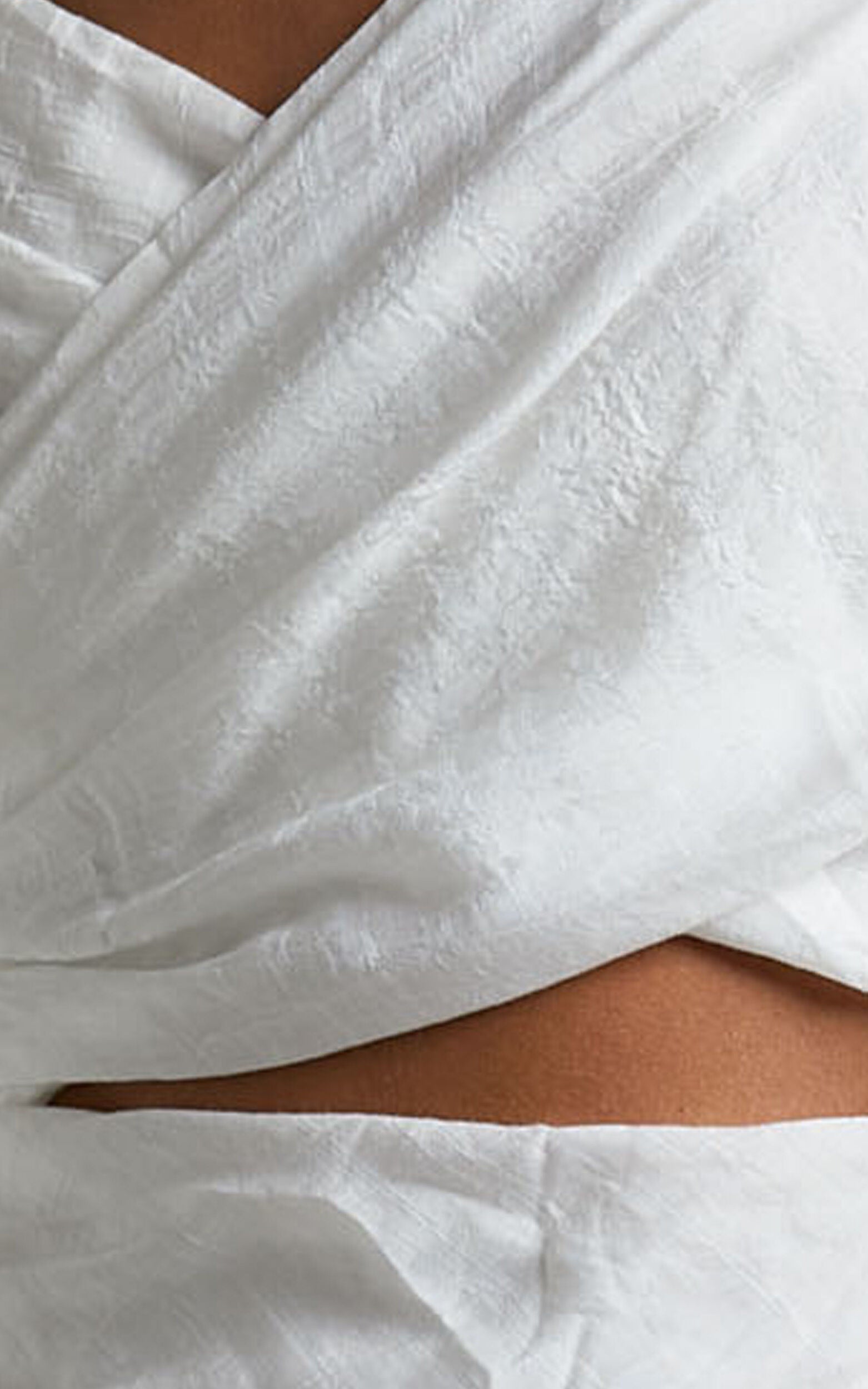 Emileen Mini Dress - Cross Front Cut Out Puff Sleeve Dress in White