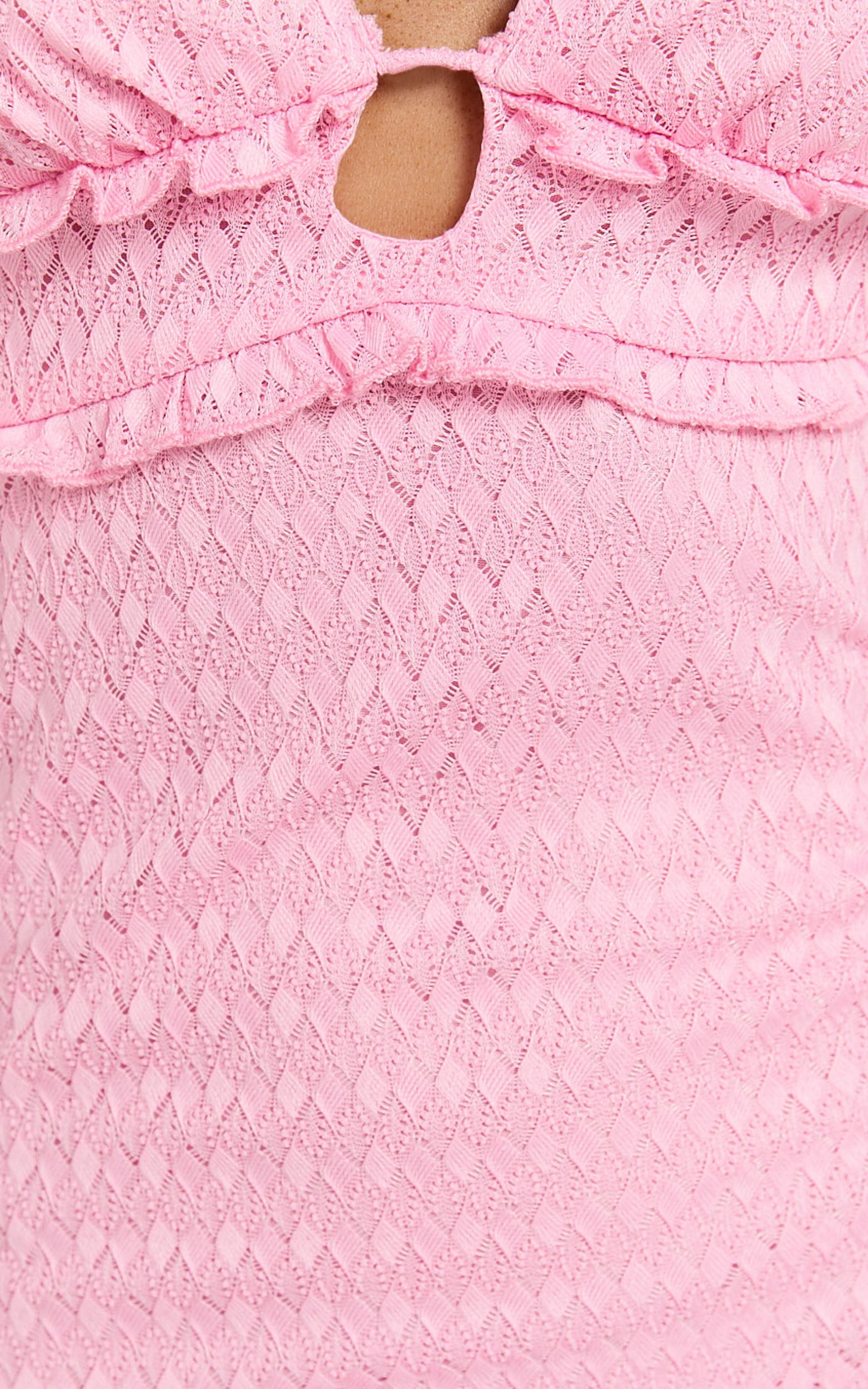 Roycie Midi Dress - Frill Sleeve V Neck Dress in Pink