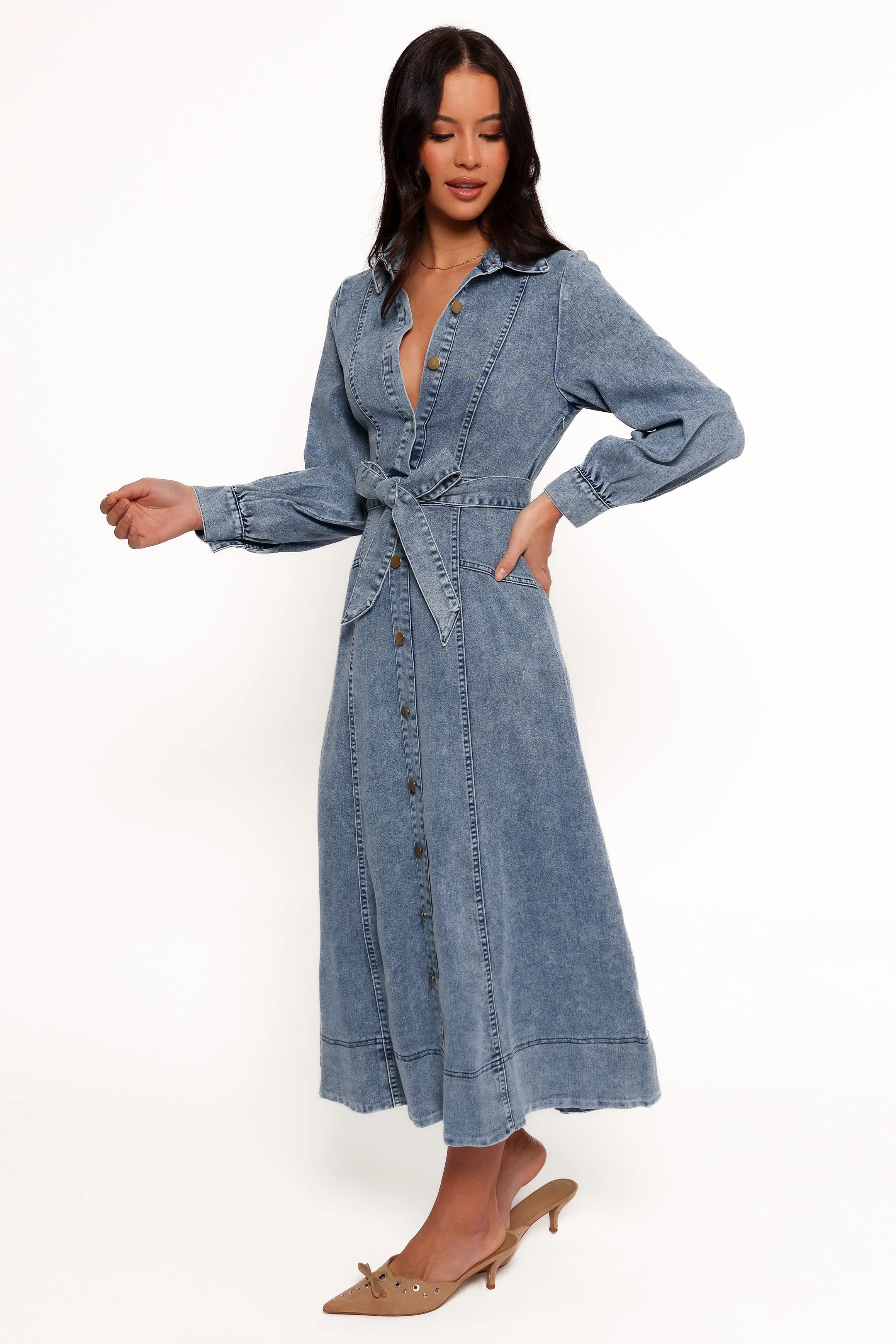 Emberly Long Sleeve Maxi Dress - Denim