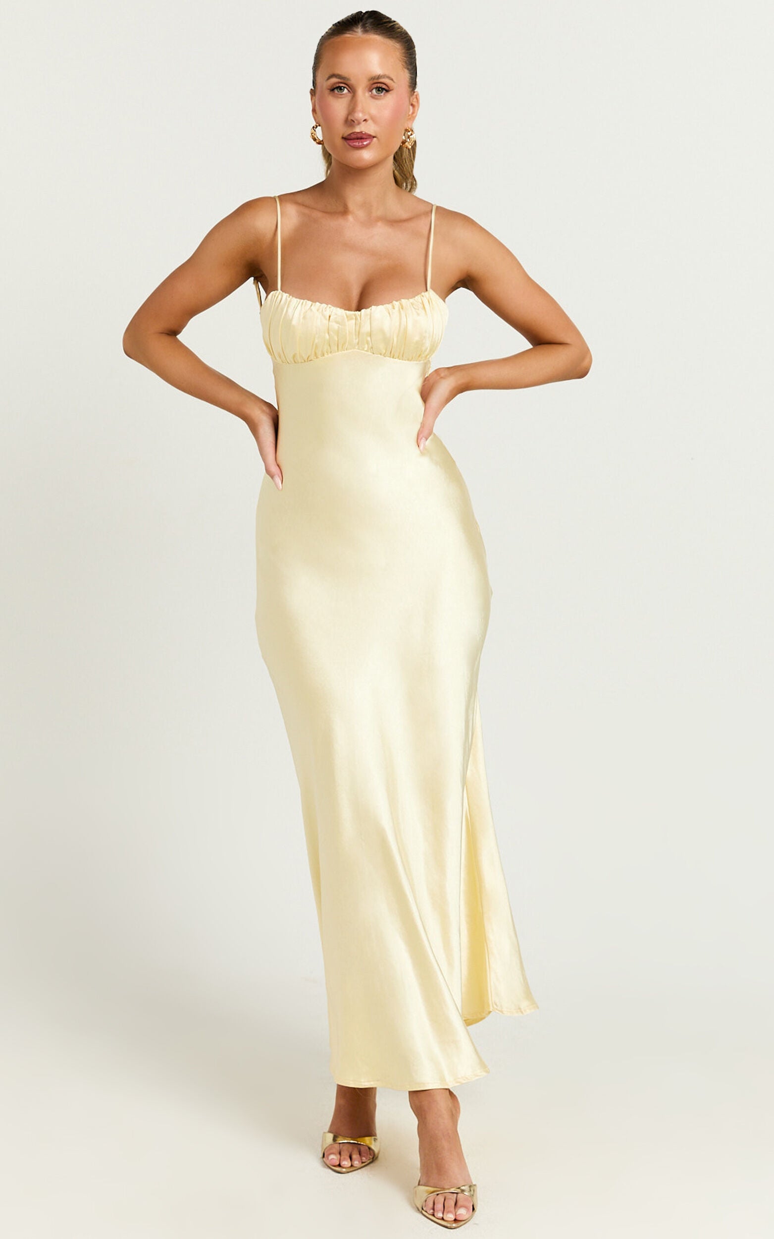 Jonalyn Midi Dress - Open Back Detailing Slip Dress in Butter