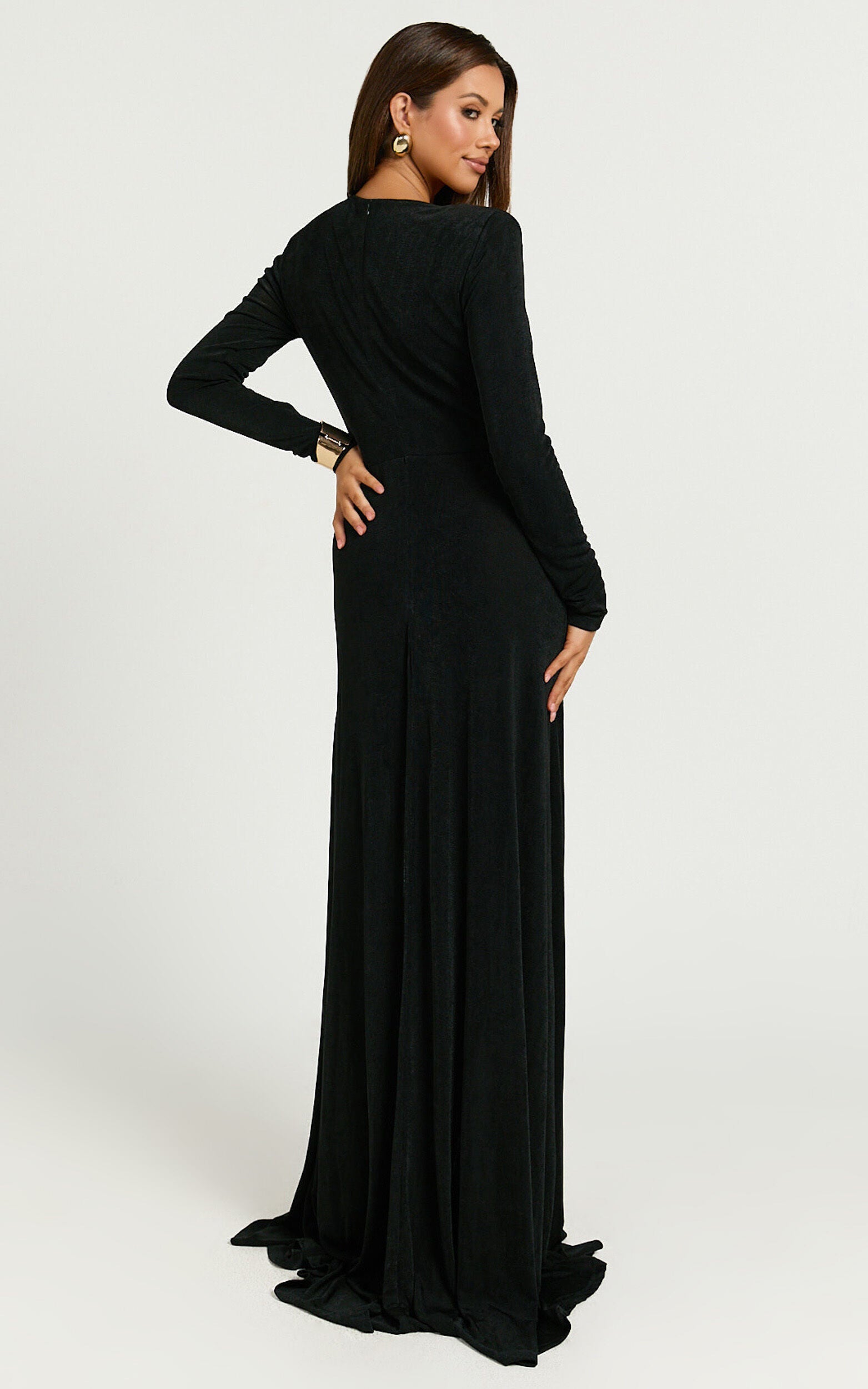 Winston Maxi Dress - Plunge Leg Split Dress in Black