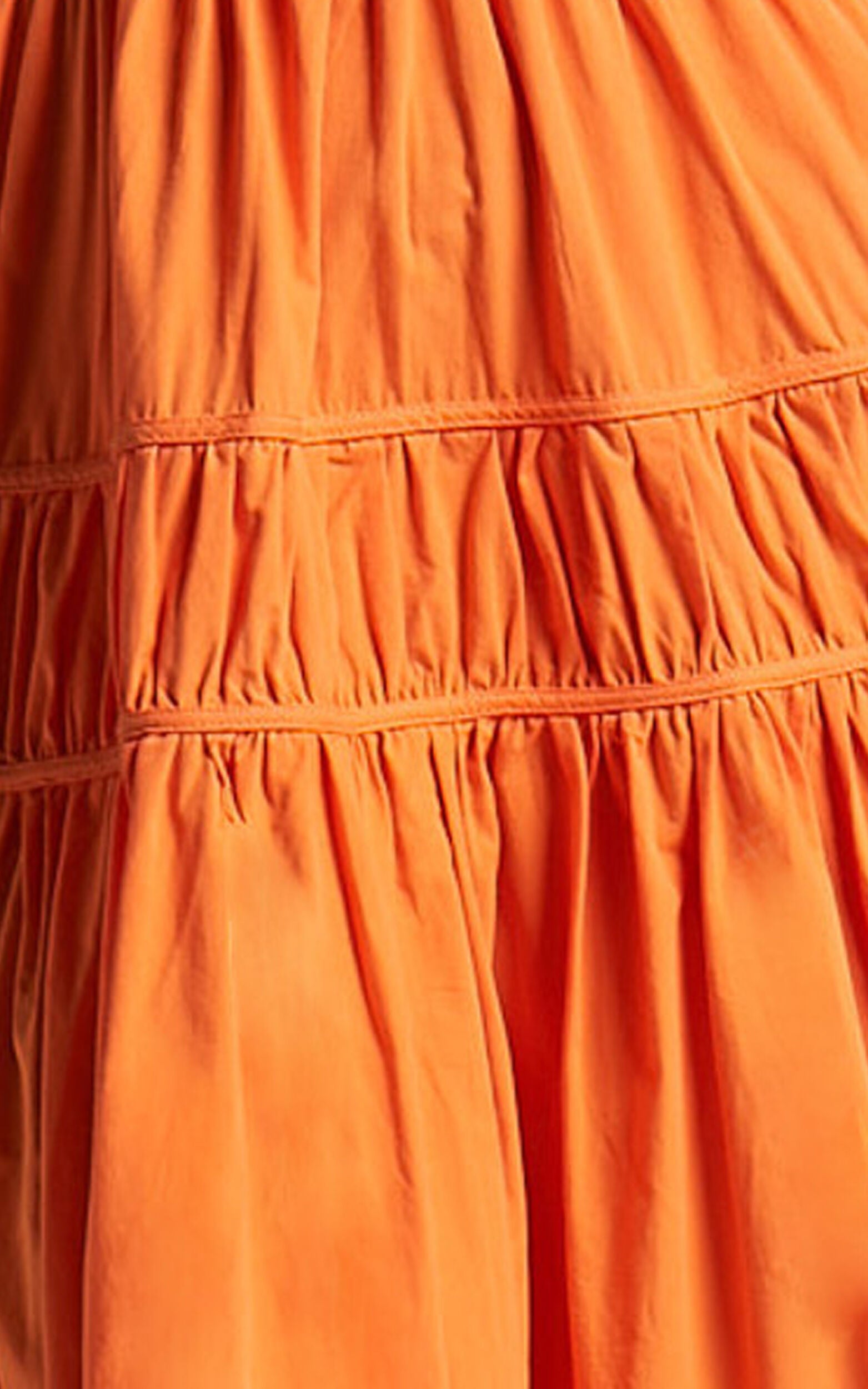 Mellie Midi Dress - Puff Sleeve Plunge Tiered Dress in Orange