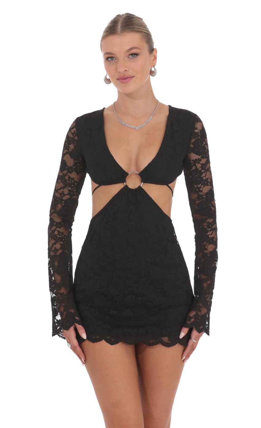 Lace Cutout Dress in Black