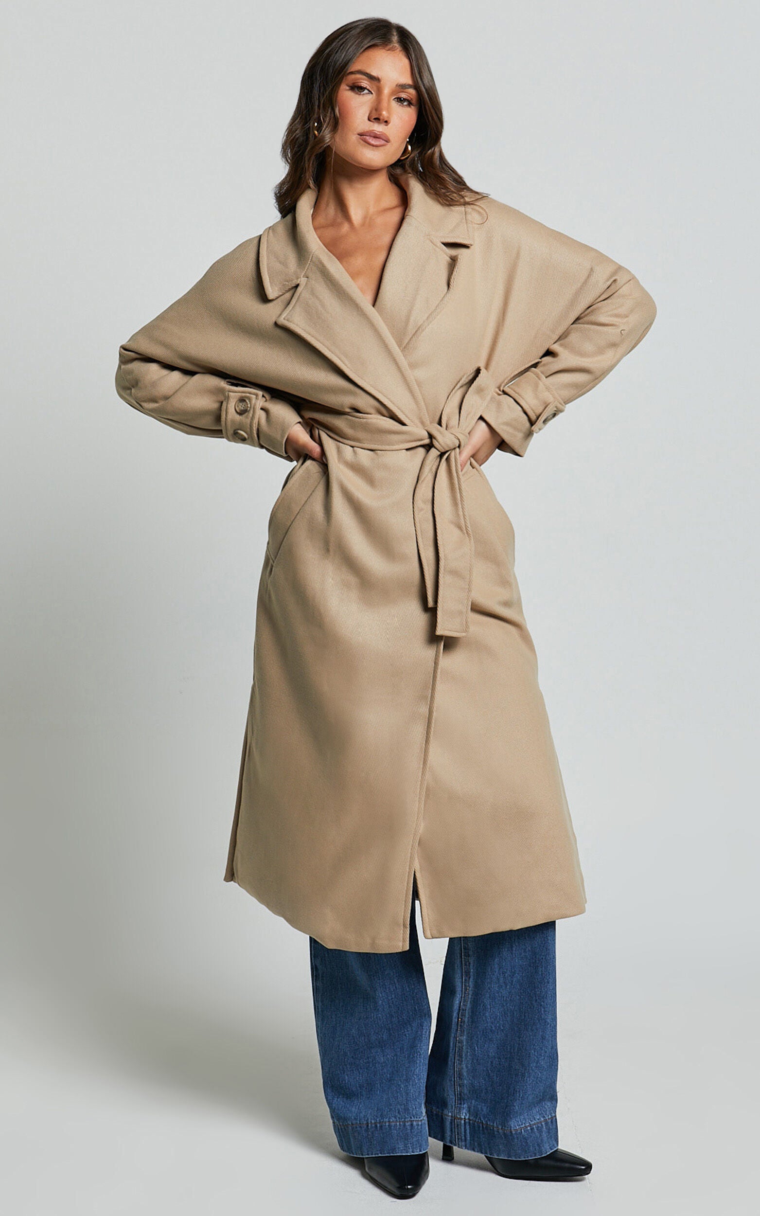 Mella Coat - Belted Longline Coat in Camel