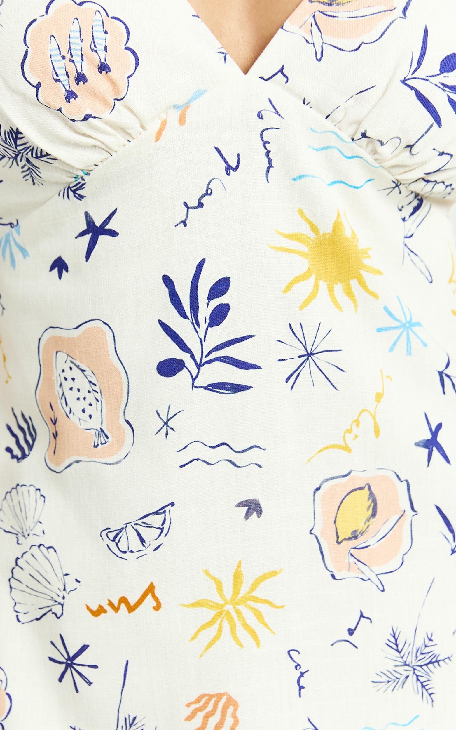 Posie Mini Dress - Linen Shoulder Tie Plunge Slip Dress in Soleil Print