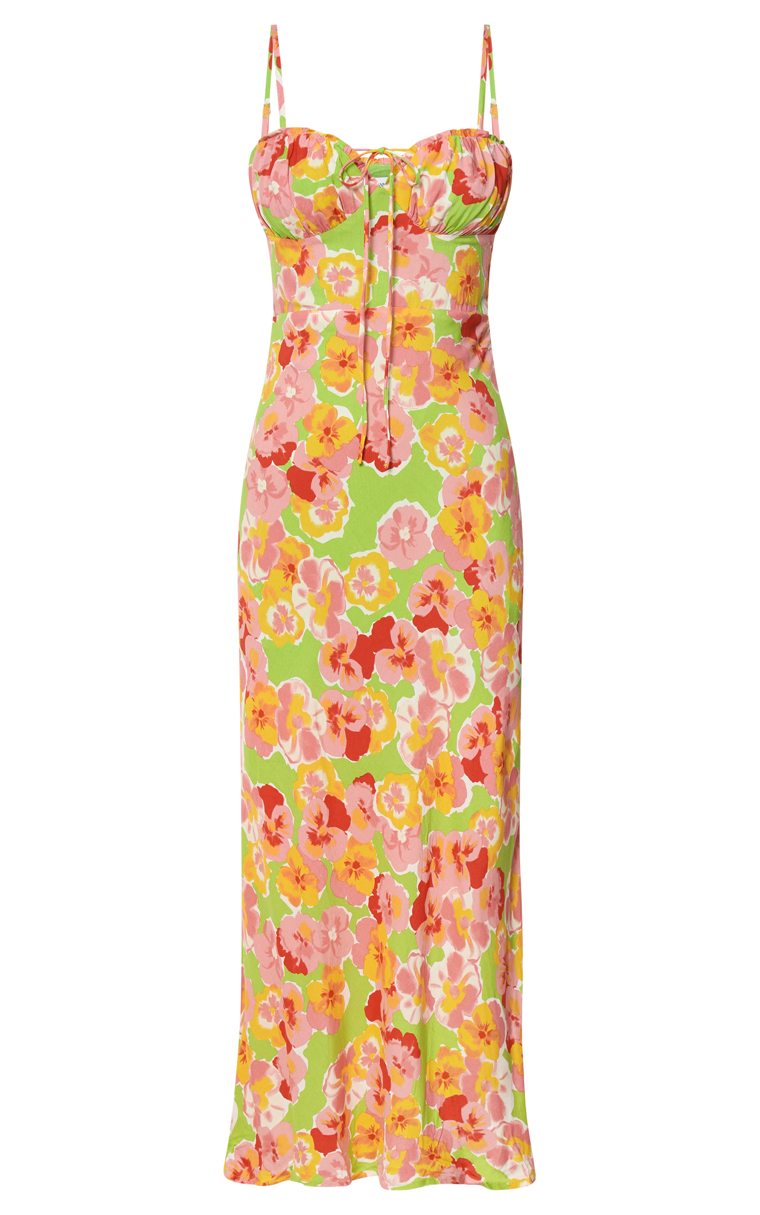Elmerie Midi Dress - Sleeveless Tie Neck Front Dress in Green Floral Print