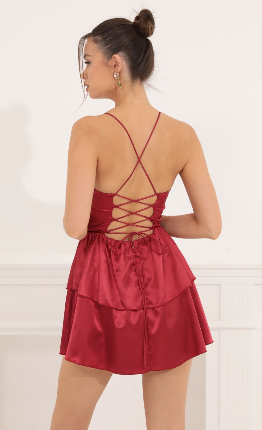 Satin Ruffle Dress in Red