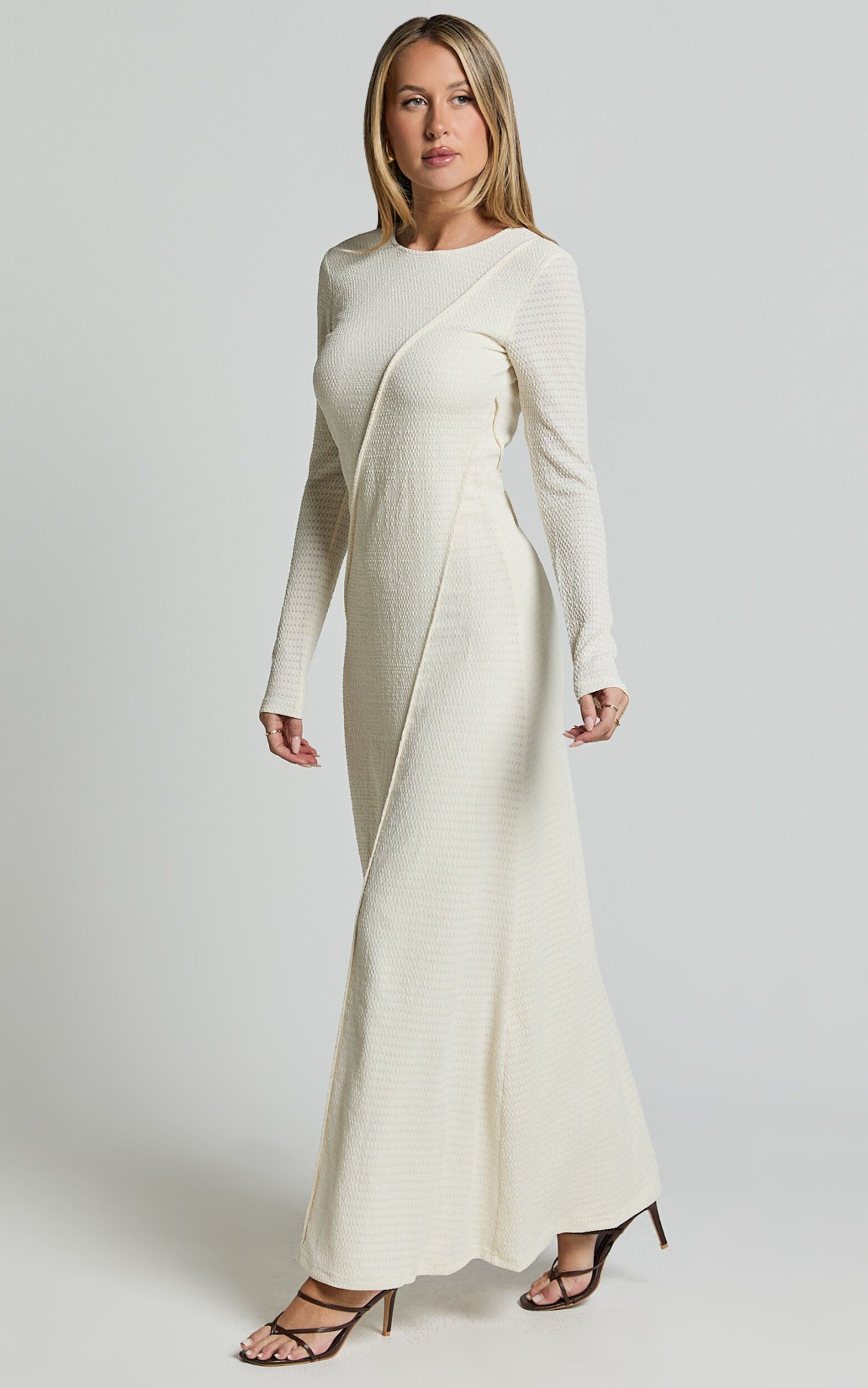 Kylie Maxi Dress - Long Sleeve Low Back Dress in Cream