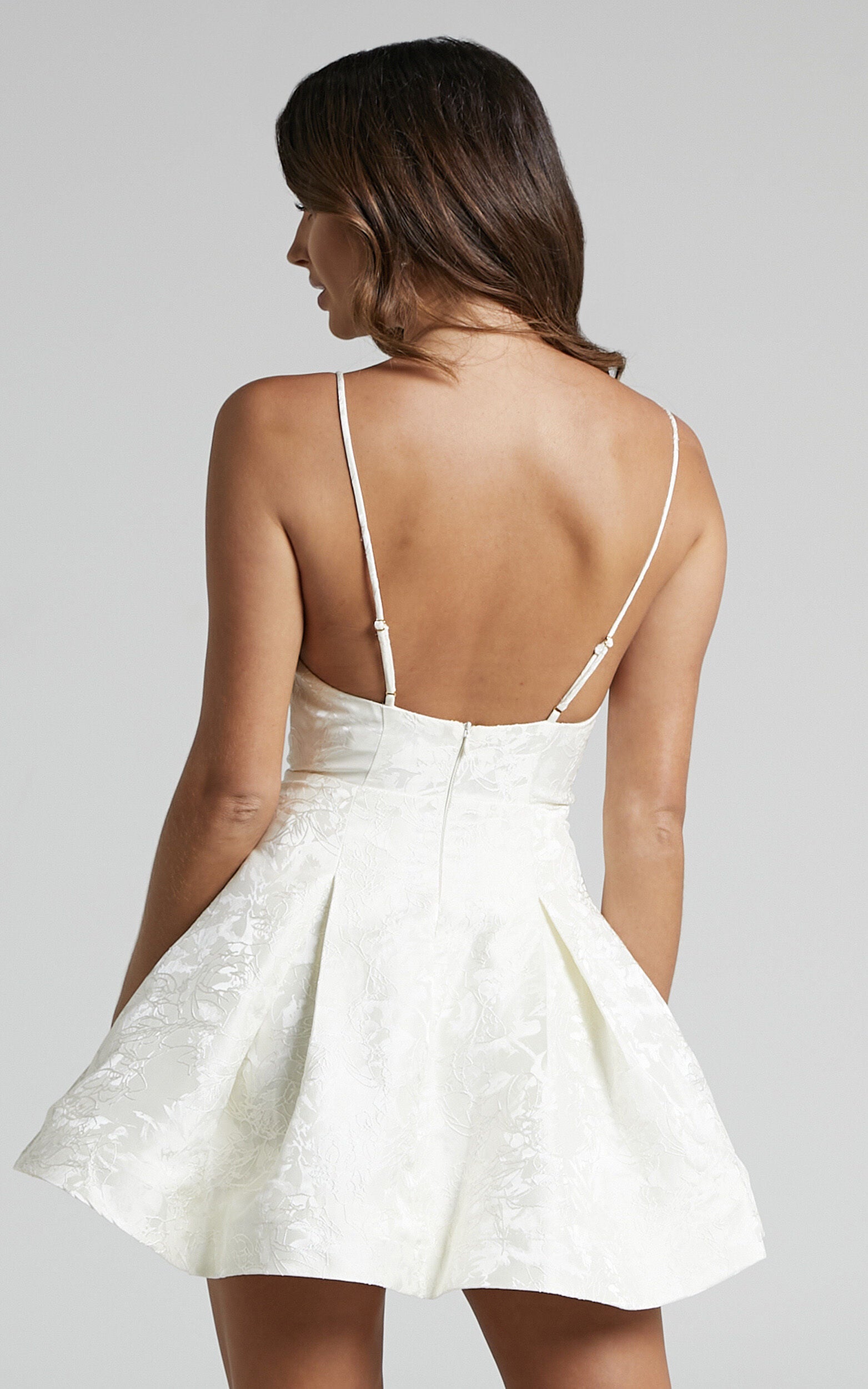 Gemima Mini Dress - Strappy Plunge Neck Fit and Flare Dress in White