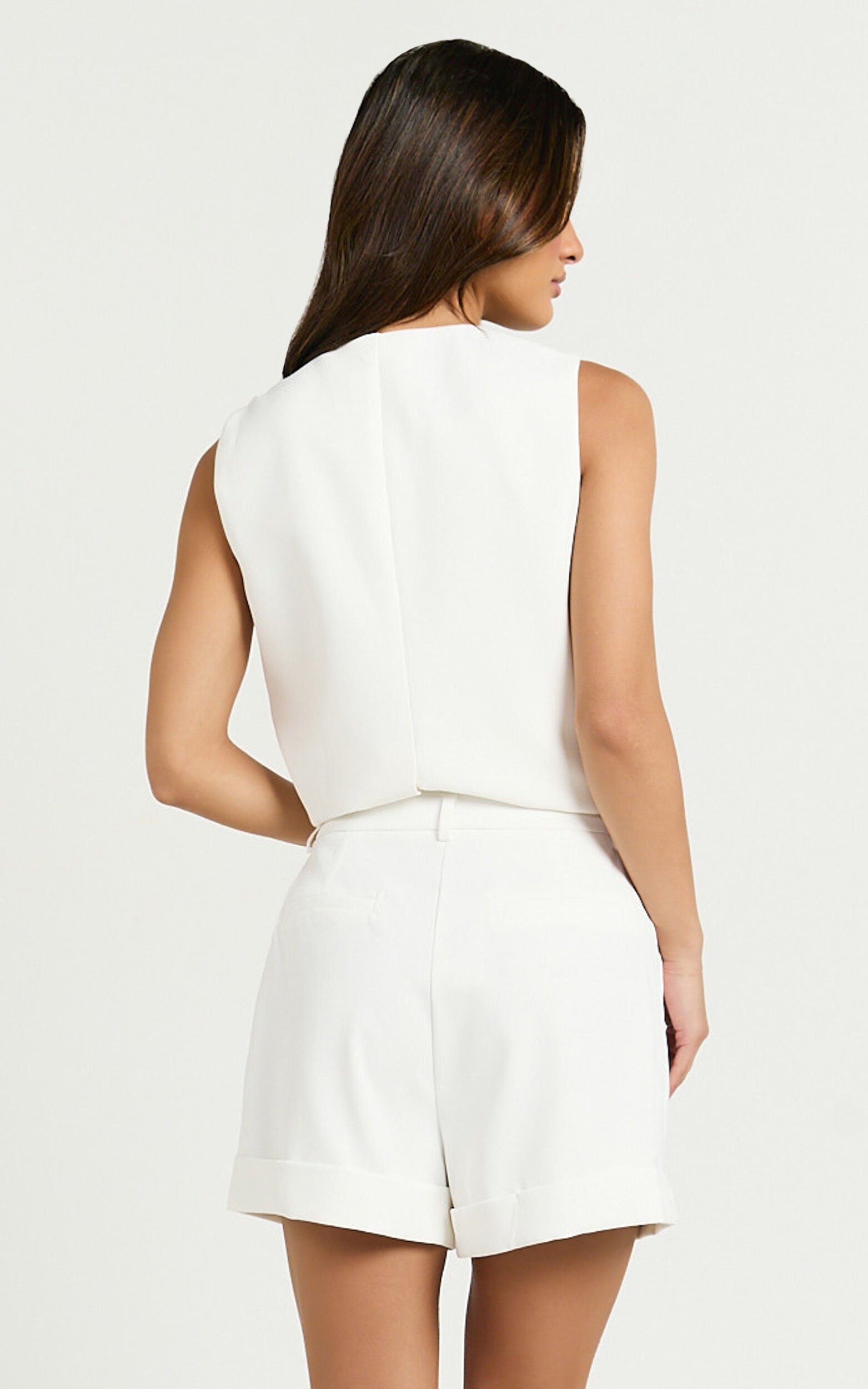 Diane Shorts - High Waisted Cuffed Single Pleated Tailored Shorts in White