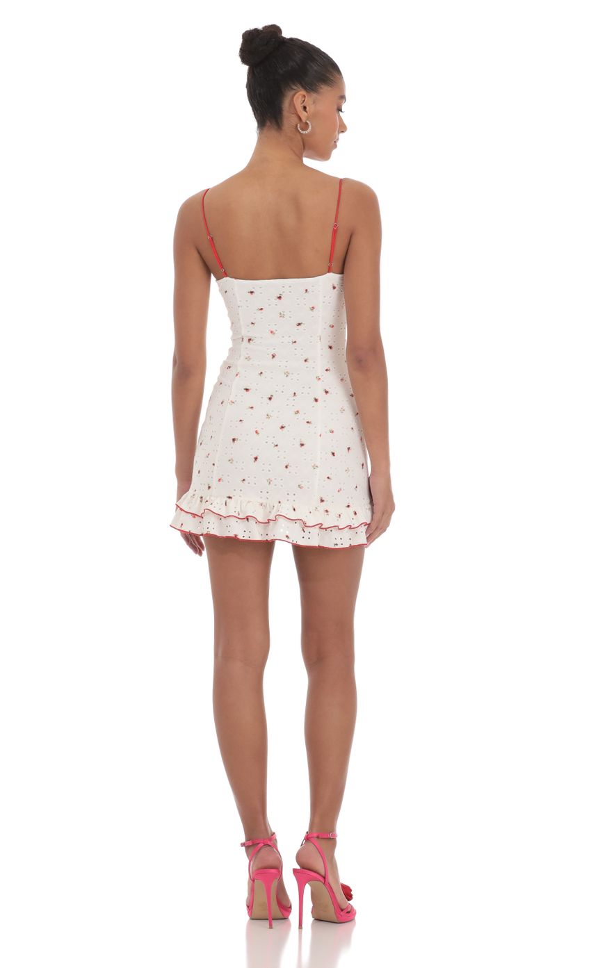 Floral Eyelet Ruffle Dress in White