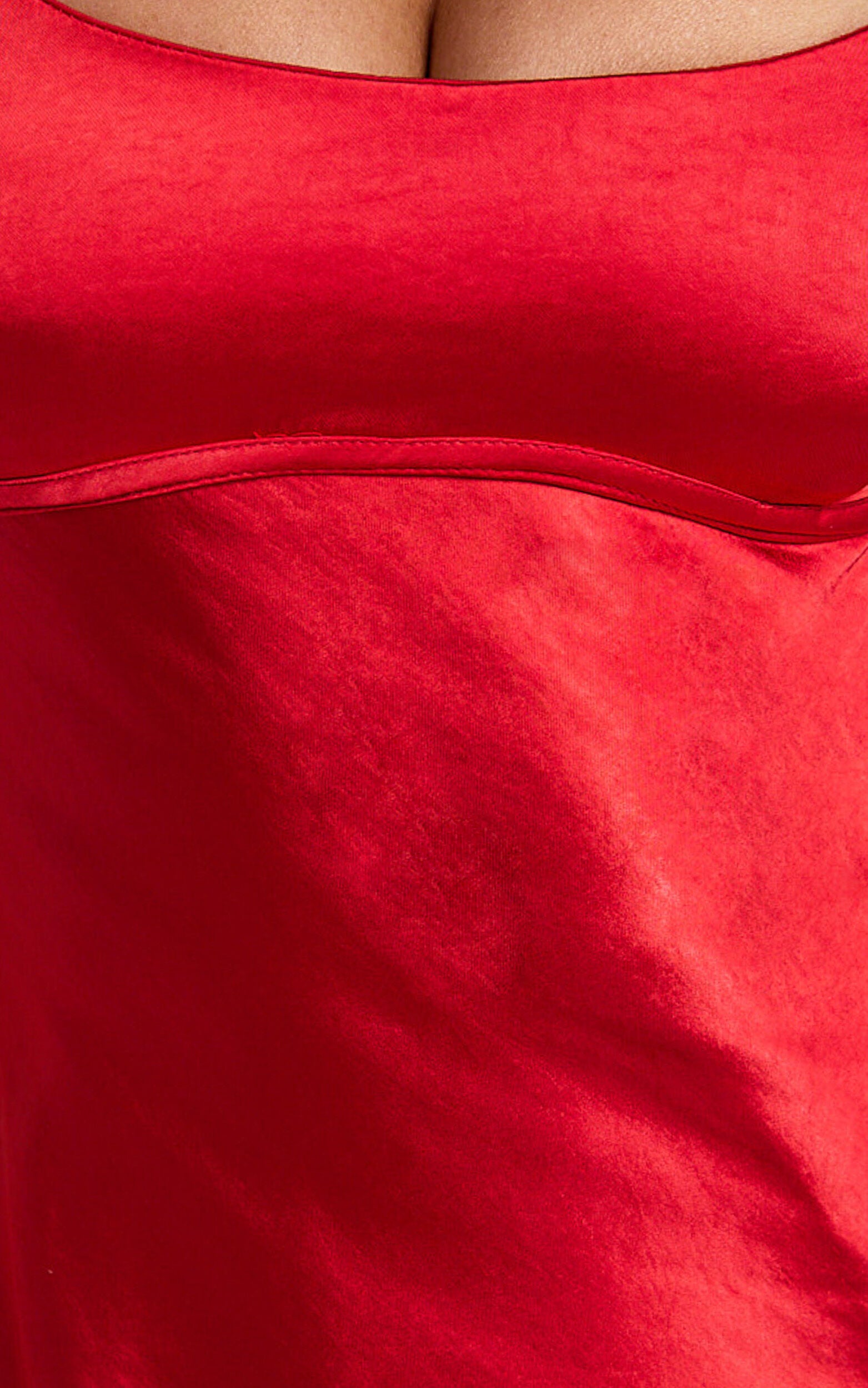 Mikaila Mini Dress - Cut Out Back Satin Slip Dress in Red