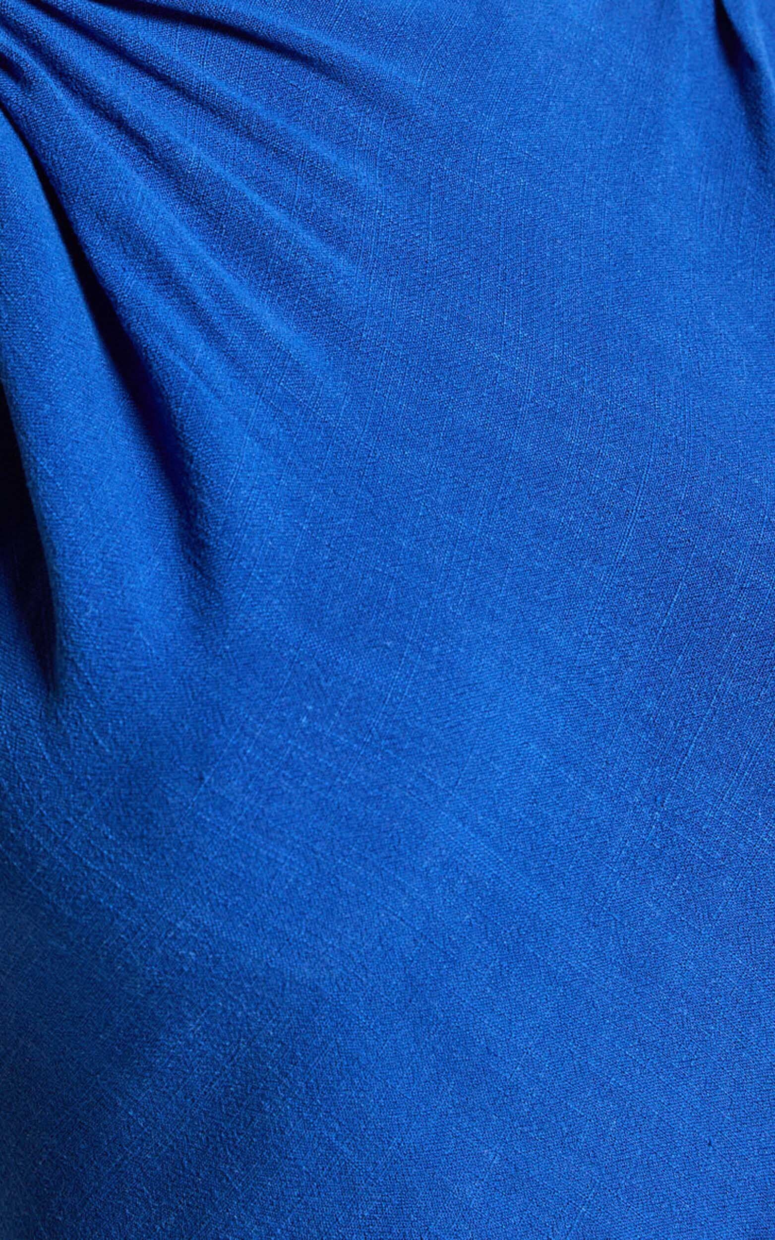 Jessenia Midi Dress - Linen High Neck Dress in Cobalt