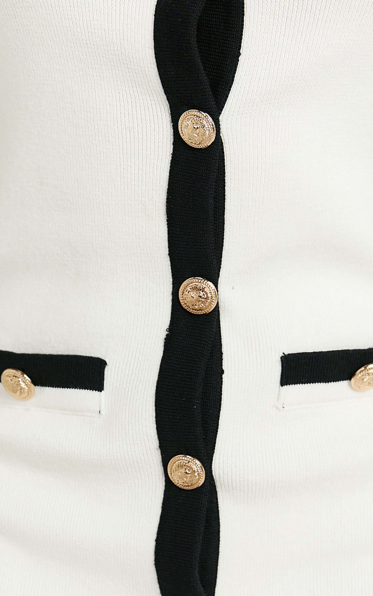 Branson Mini Dress - Sleeveless Button Down Knitted Dress in Cream with Black contrast