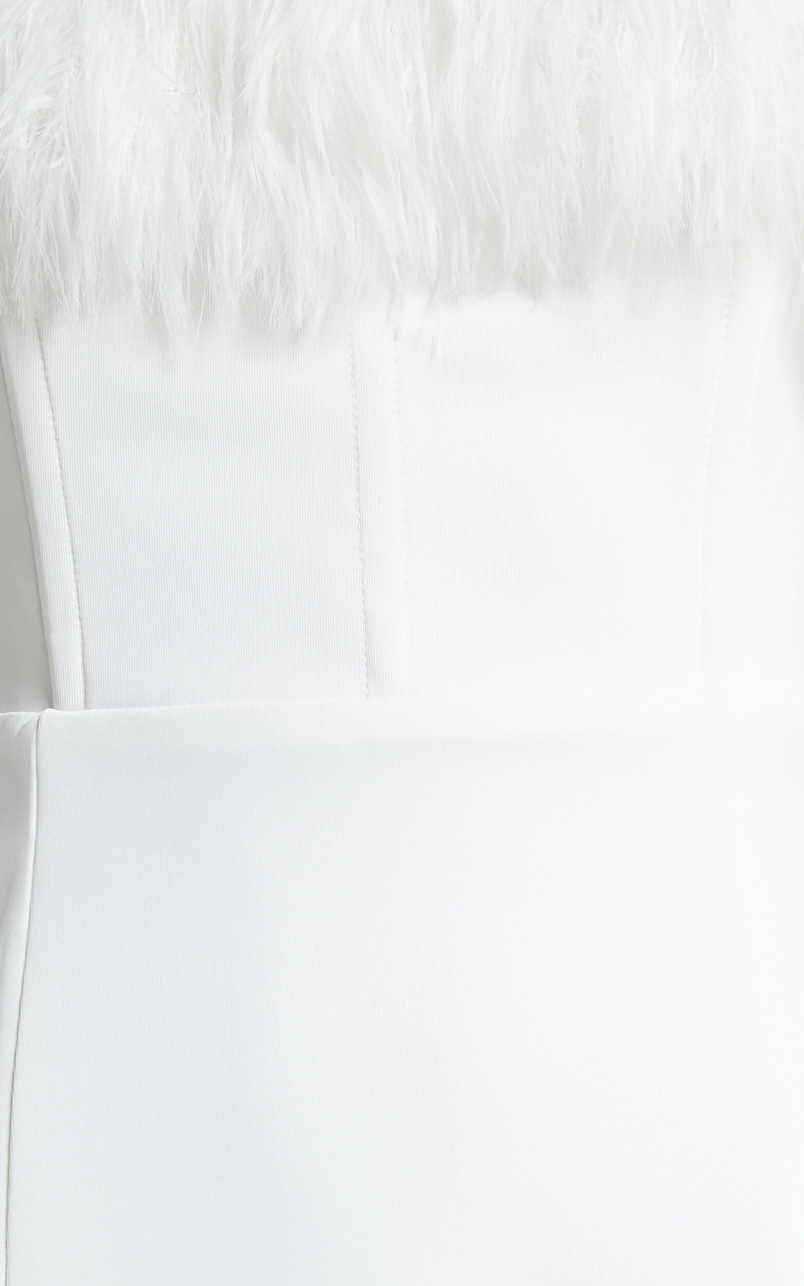 Rhaiza Mini Dress - Faux Feather Trim Strapless Dress in White