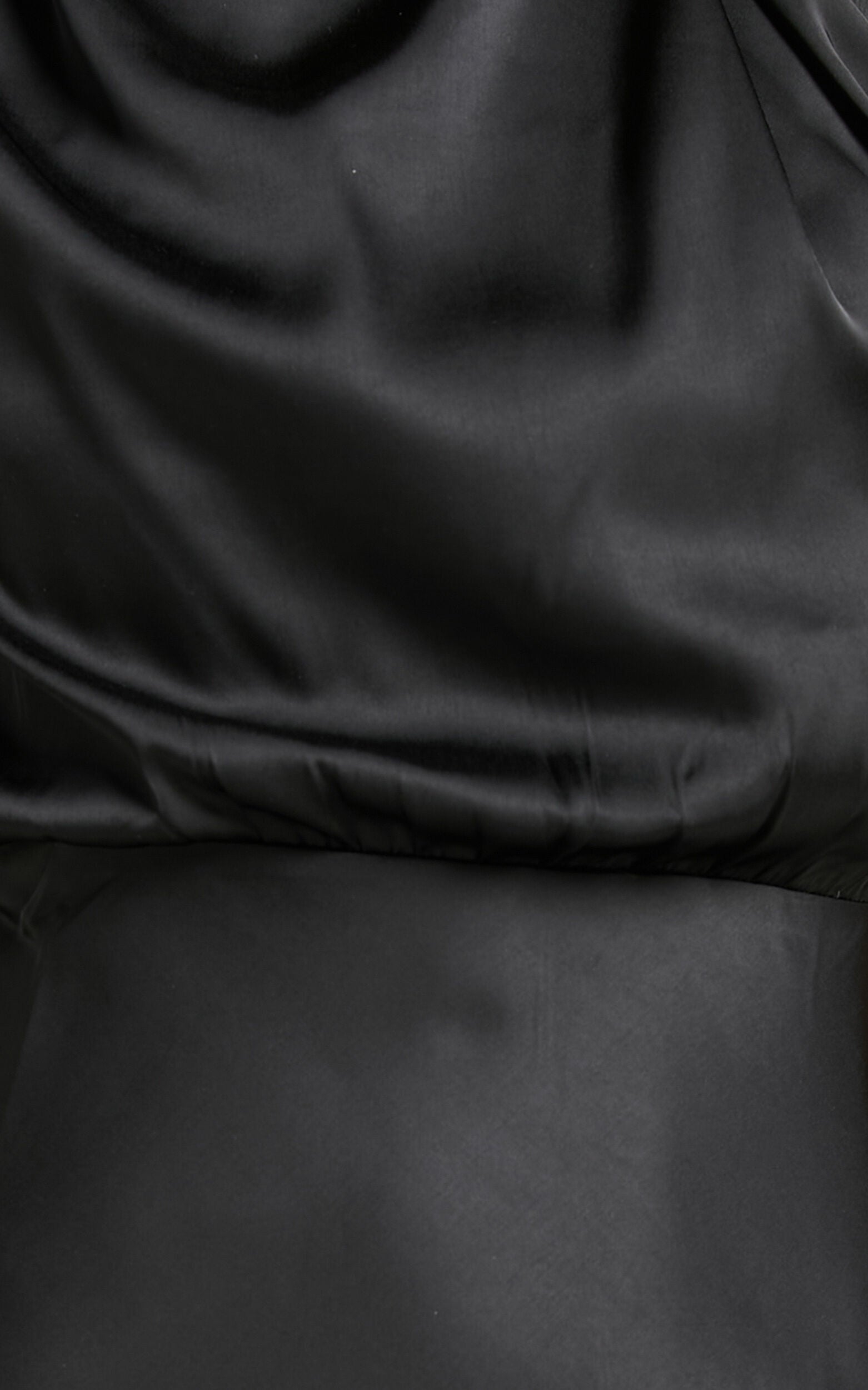 Minnie Midi Dress - Drape Neck Satin Slip Dress in Black