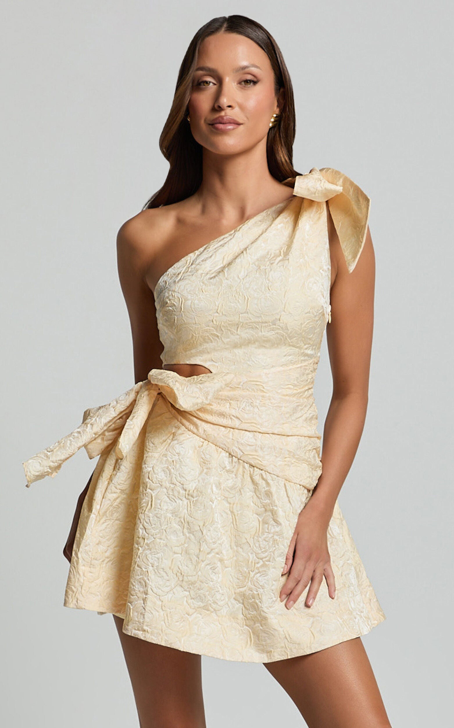 Mathilda Mini Dress - Cut Out Side Wrap Dress in Lemon