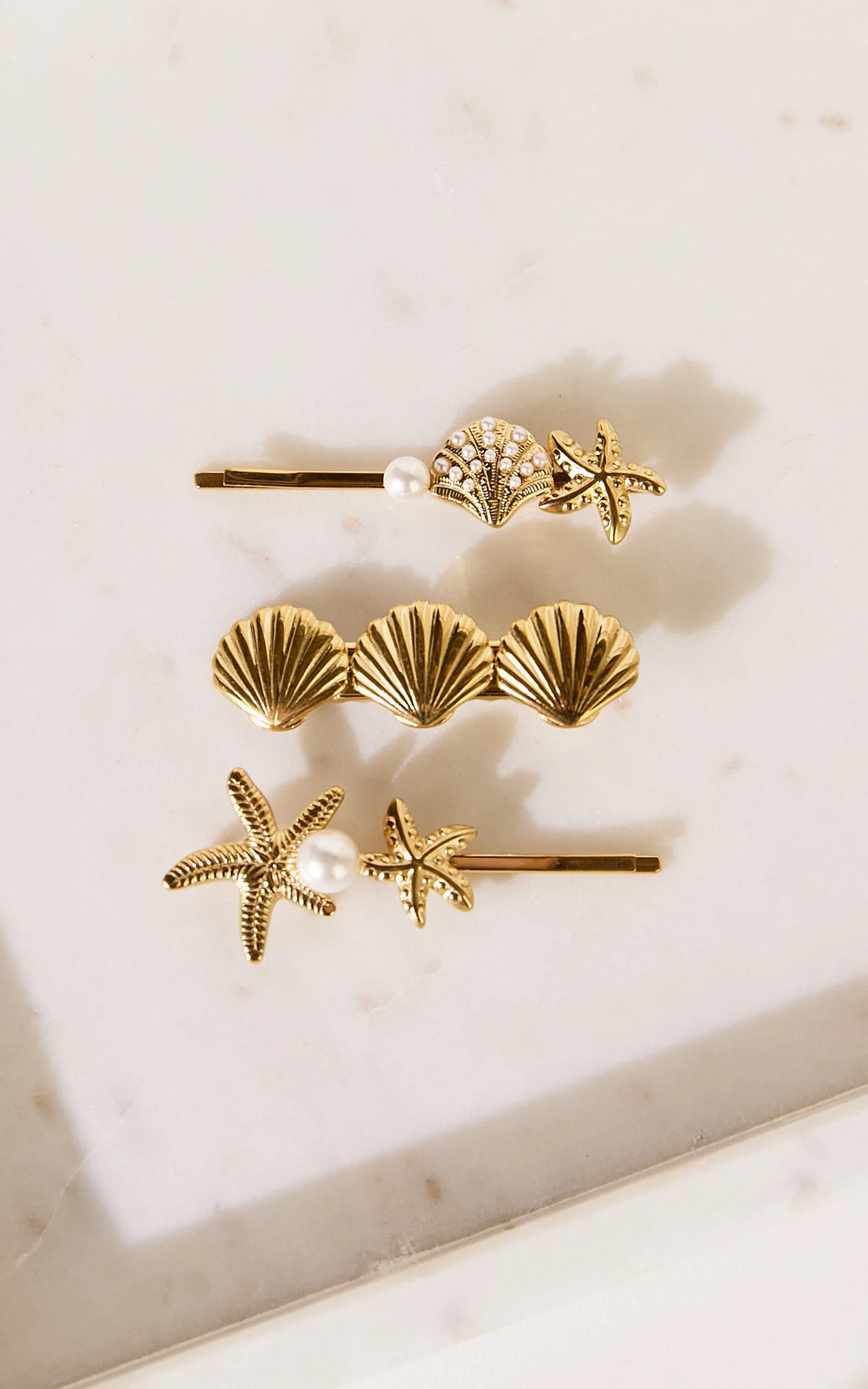 Georgie Seashell Hair Clip Pack in Gold
