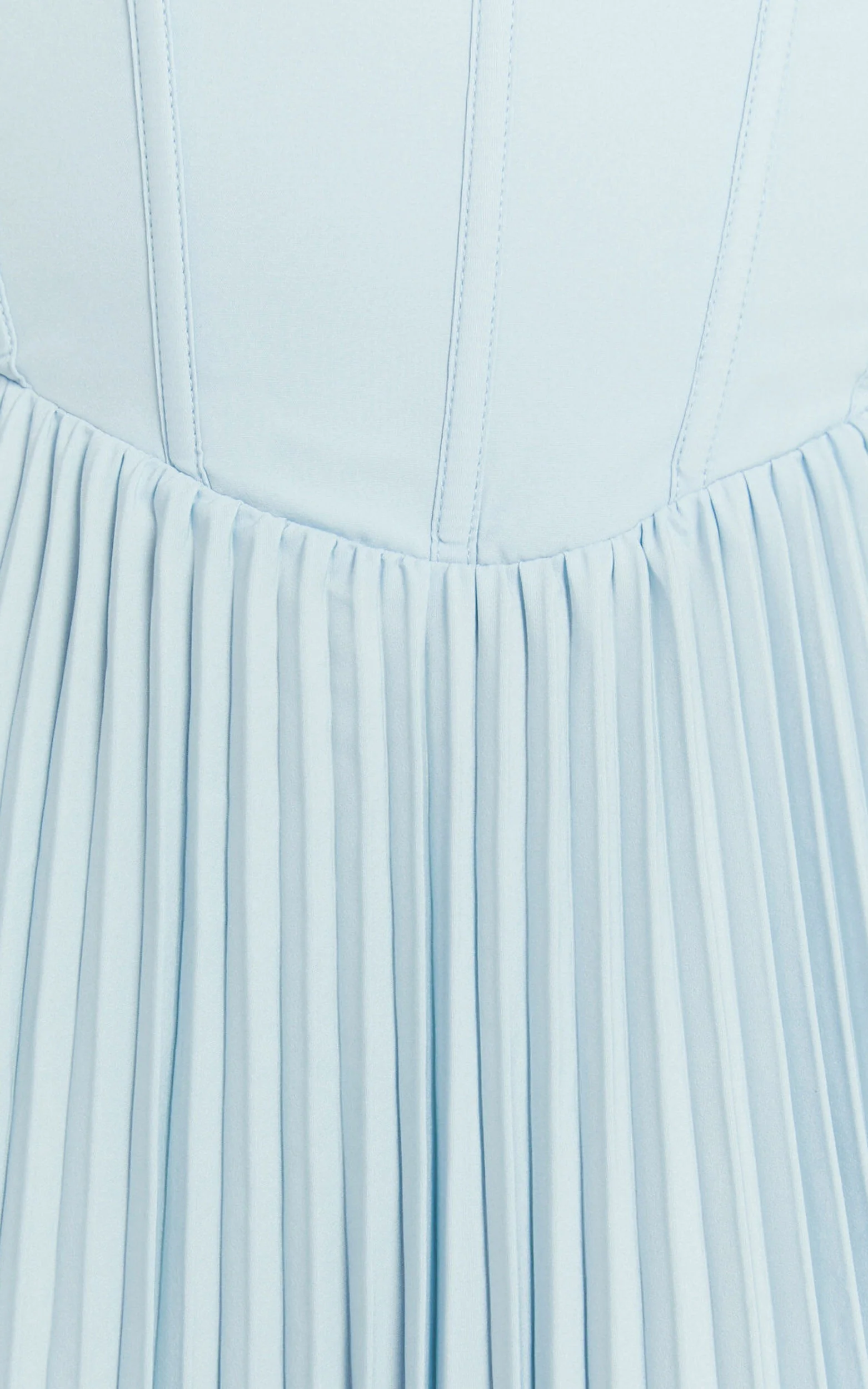 Loretta Midi Dress - Lace Up Back Bustier Pleated Dress in Light Blue