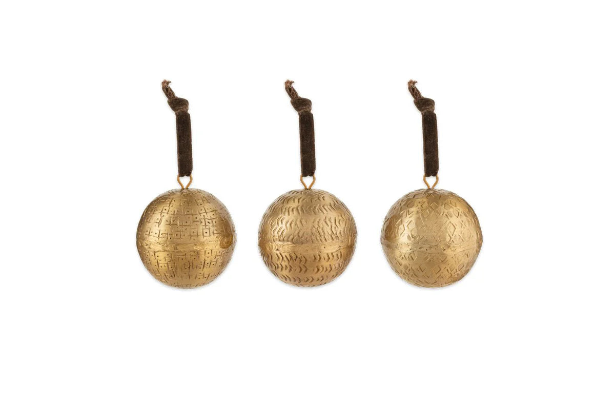 Manya Metal Round Baubles - Brass - (Set of 3)