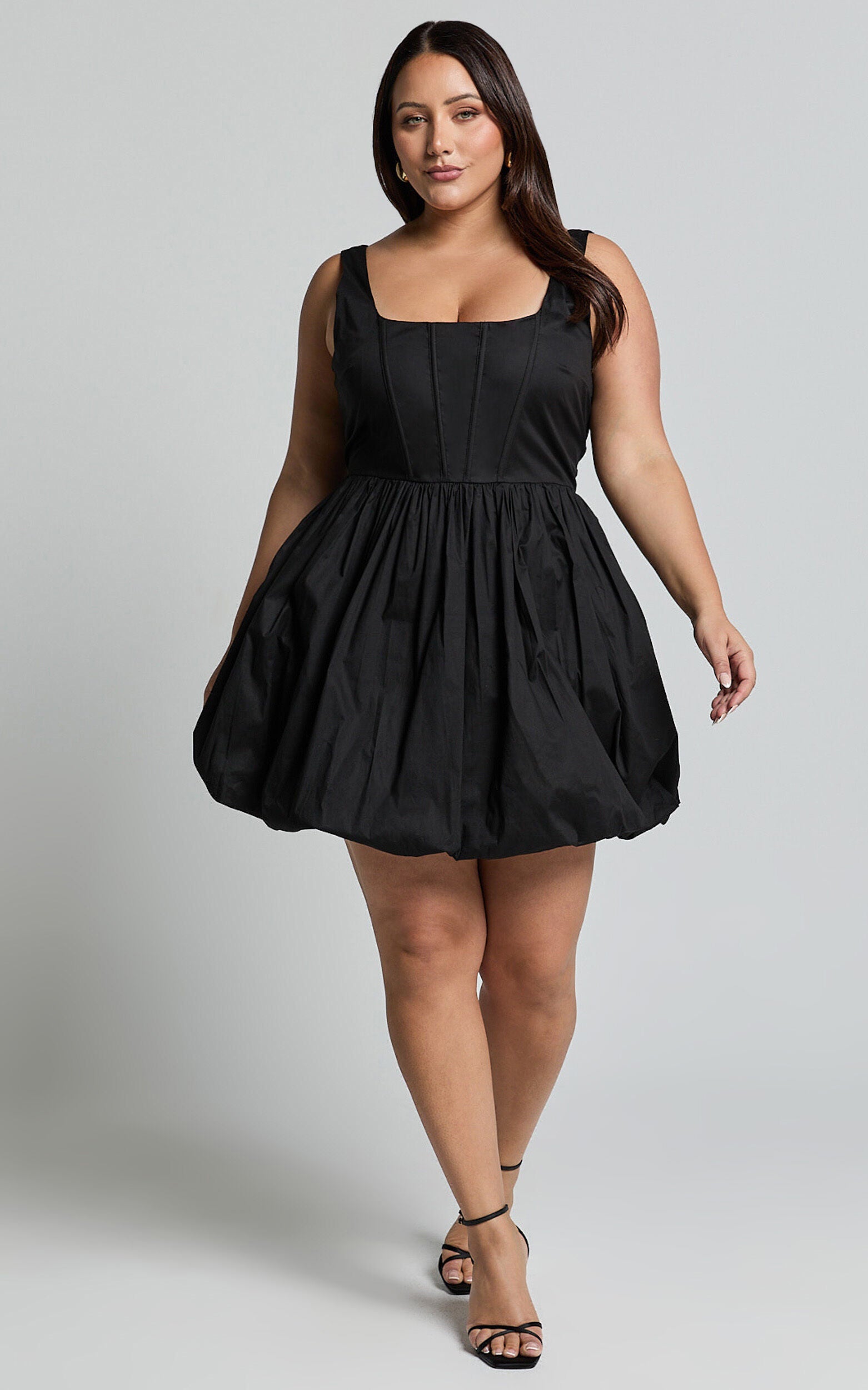 Brianda Mini Dress - Corset Bodice Bubble Hem Dress in Black