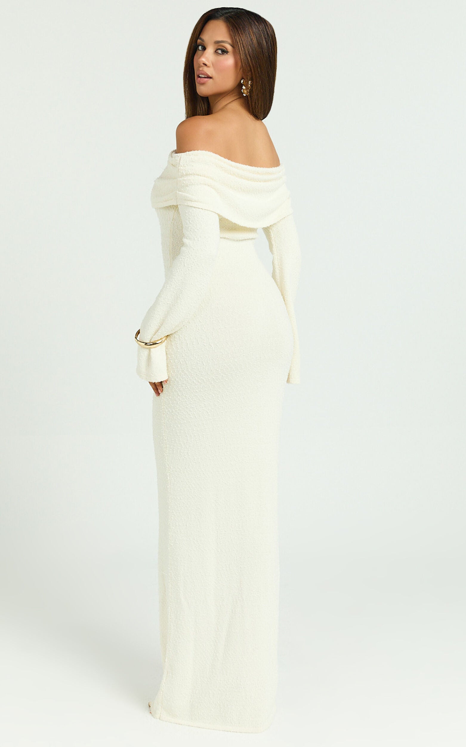 Pietra Maxi Dress - Knit Off Shoulder Dress in Cream