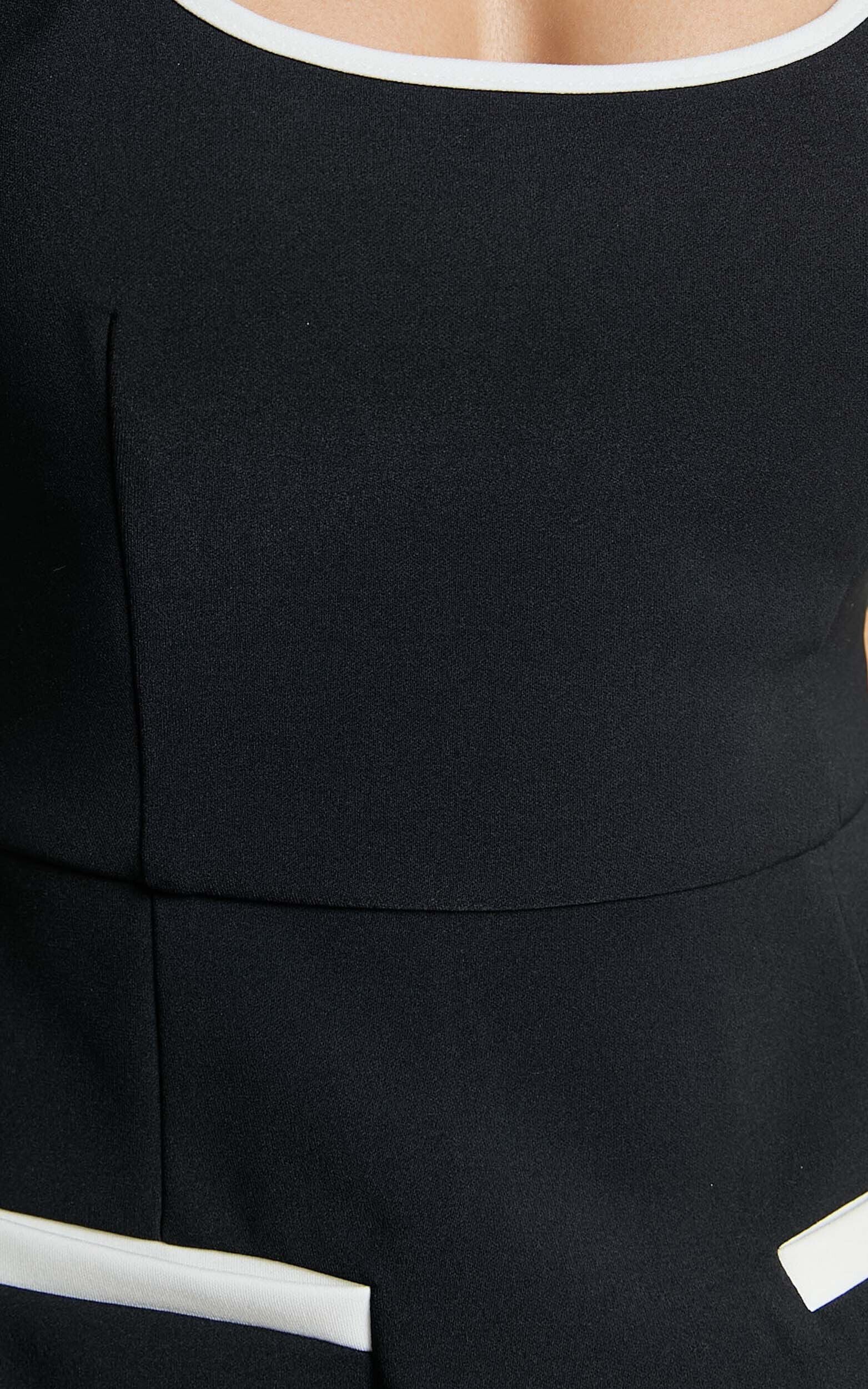 Pauline Mini Dress - Contrast Square Neck Fit and Flare Dress in Black