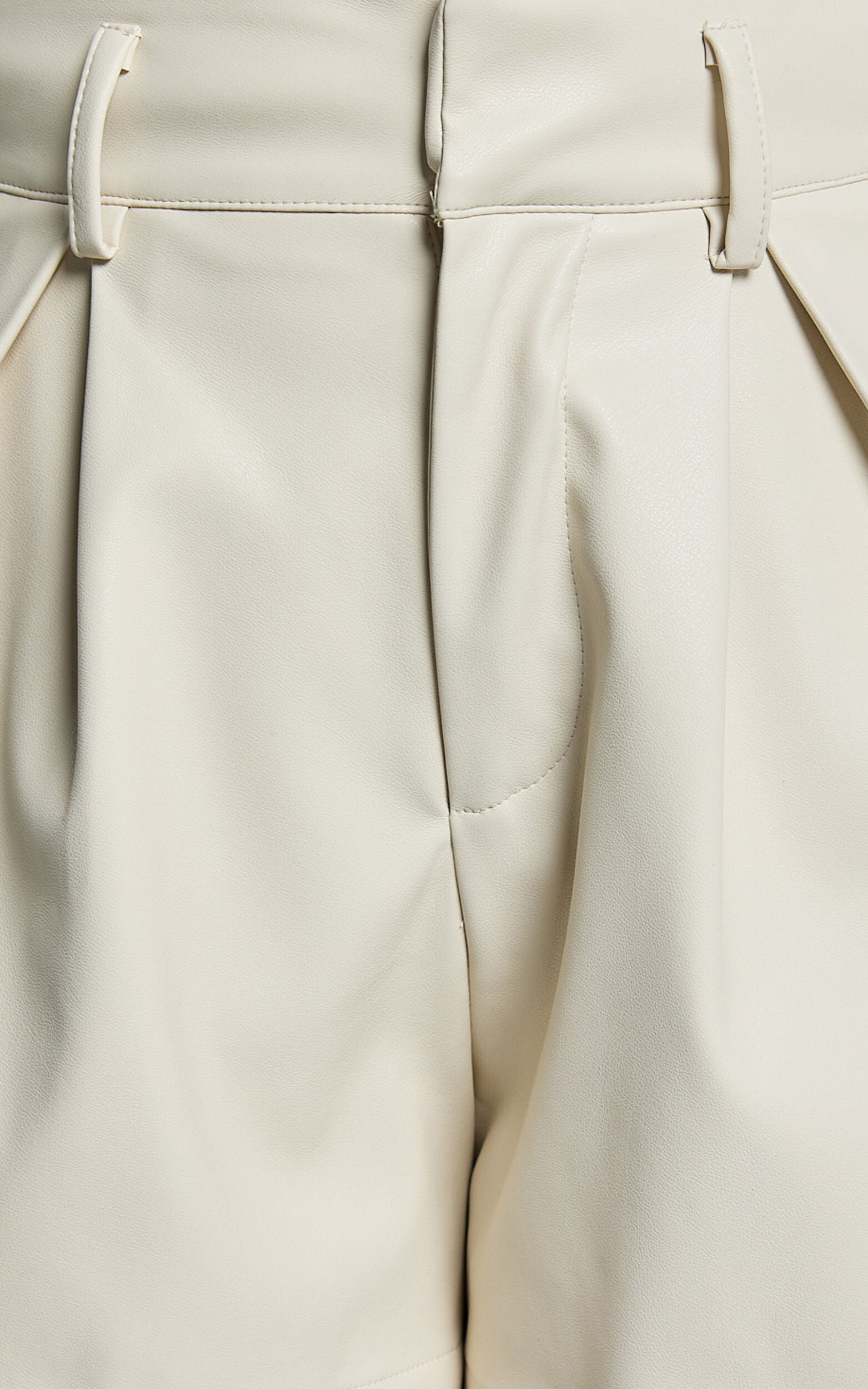 Nami Shorts - High Waisted Pleated Tailored PU Shorts in Bone