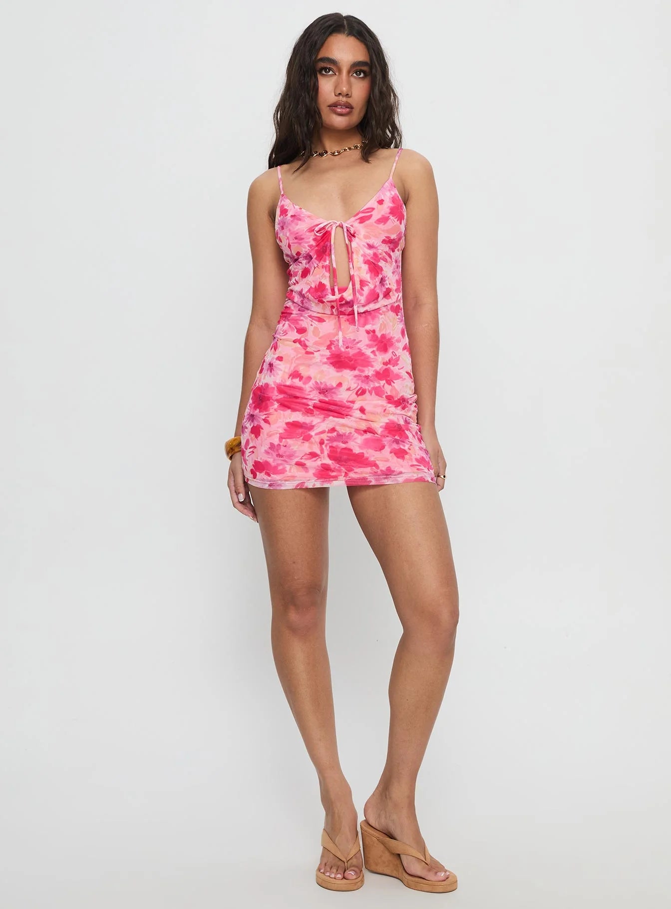 Irisse Keyhole Mini Dress Pink Floral