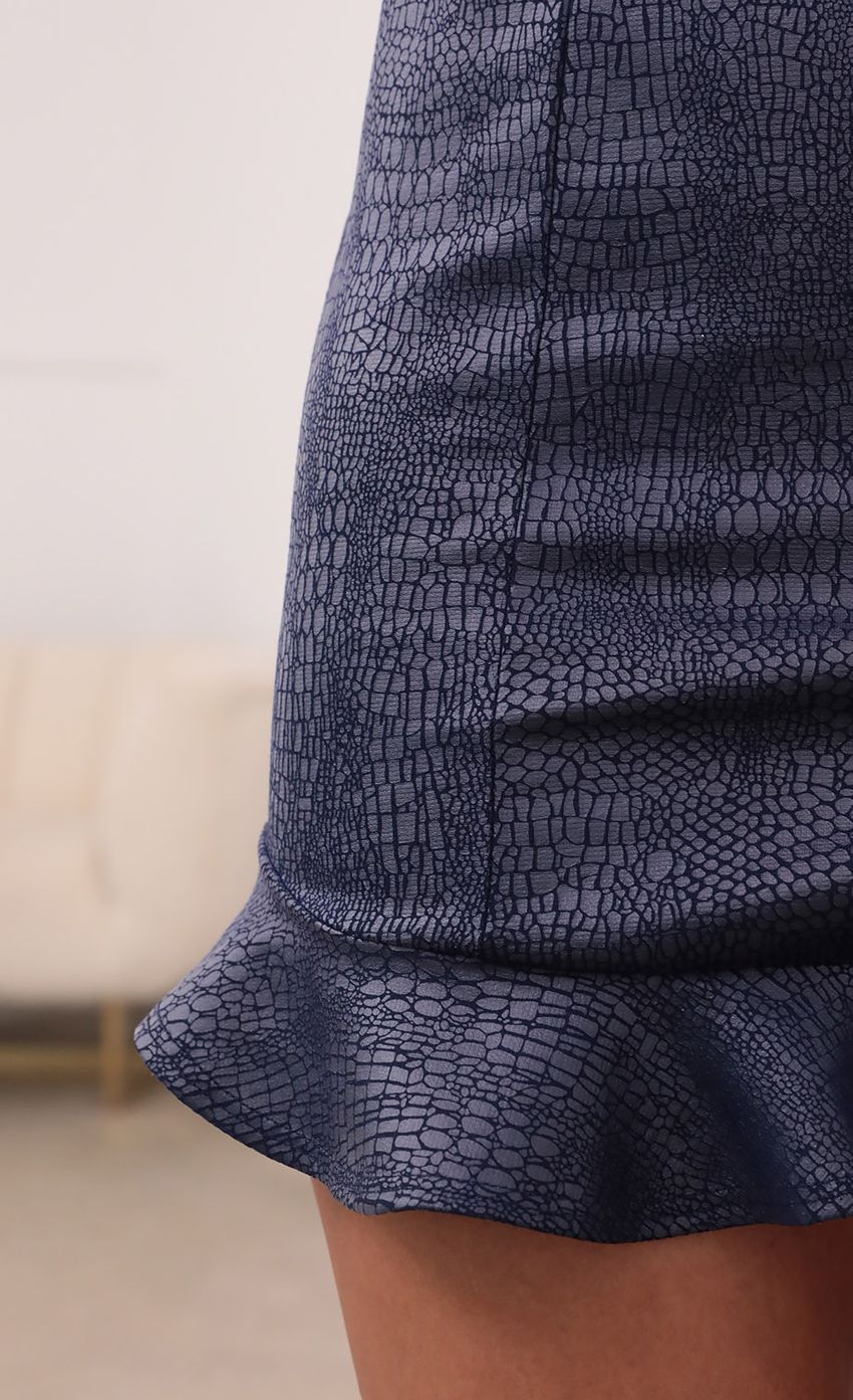 Ruffle Dress In Navy Faux Croc