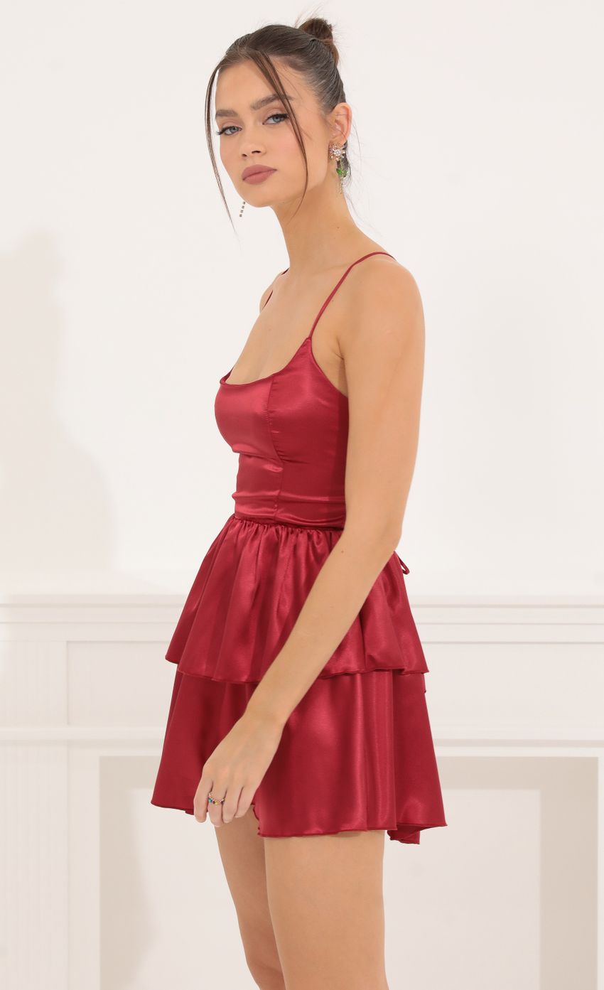 Satin Ruffle Dress in Red
