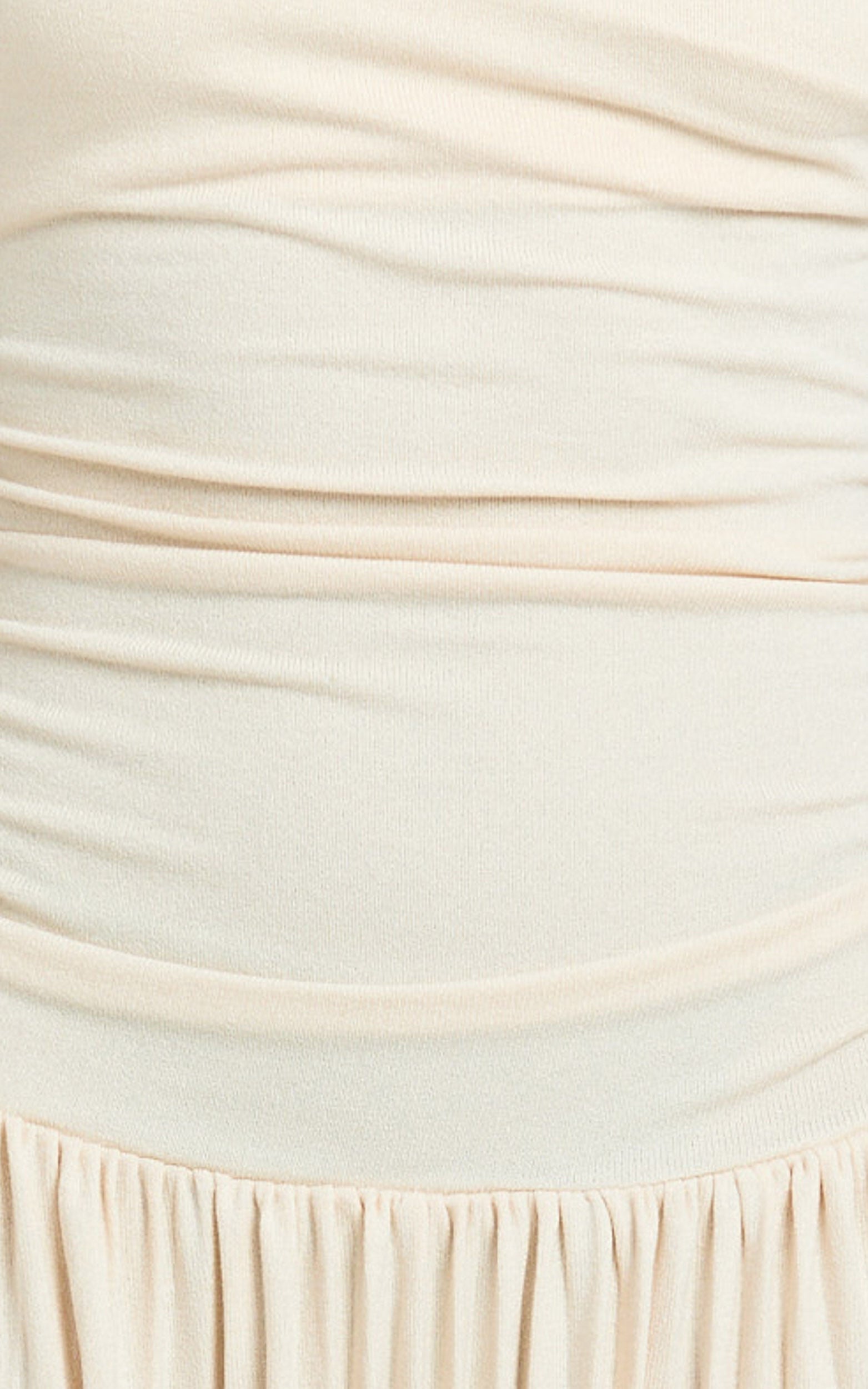 Yvonne Maxi Dress - Jersey Tip Shoulder Ruched Dress in Off White