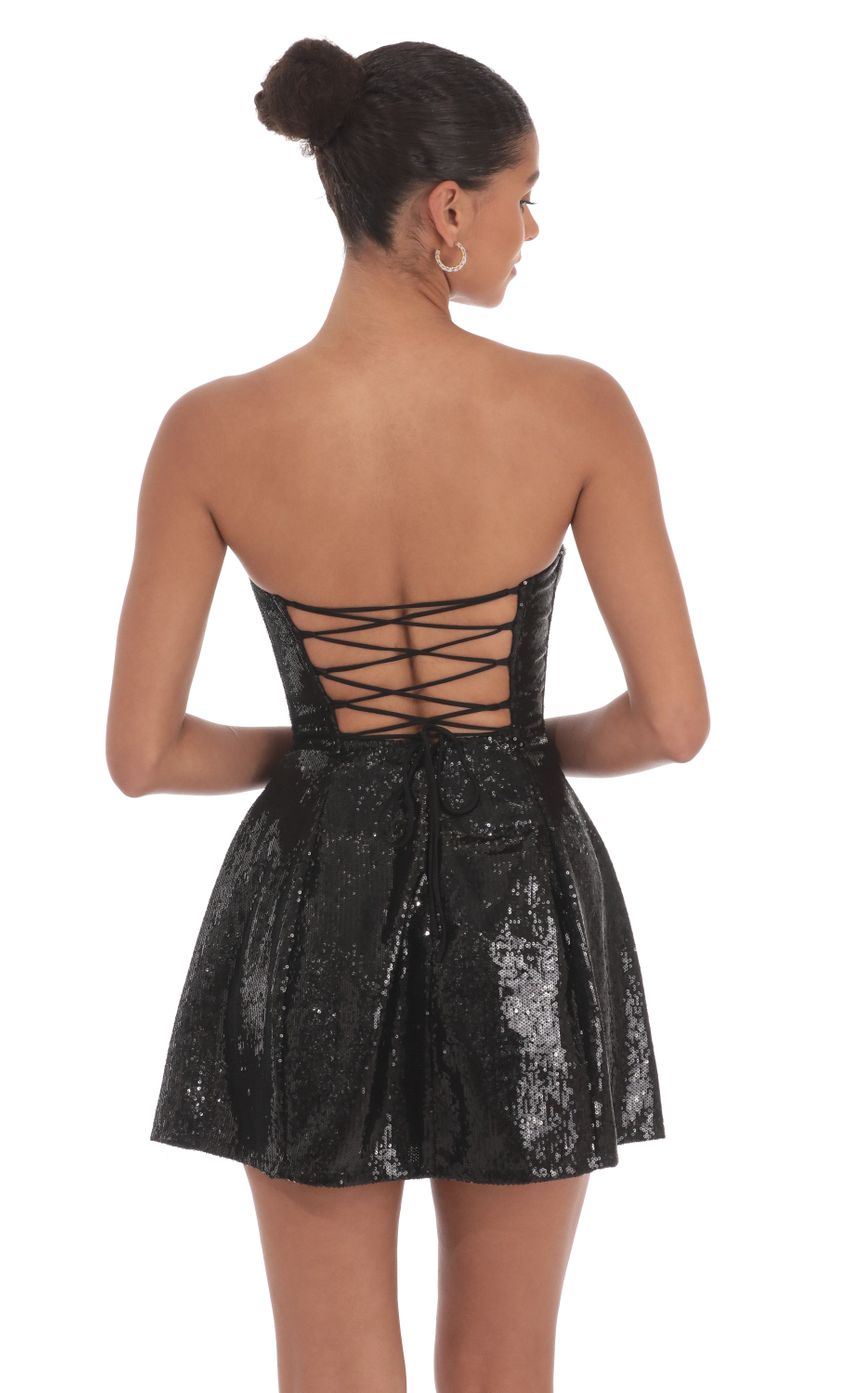 Sequin Strapless Fit and Flare Dress in Black