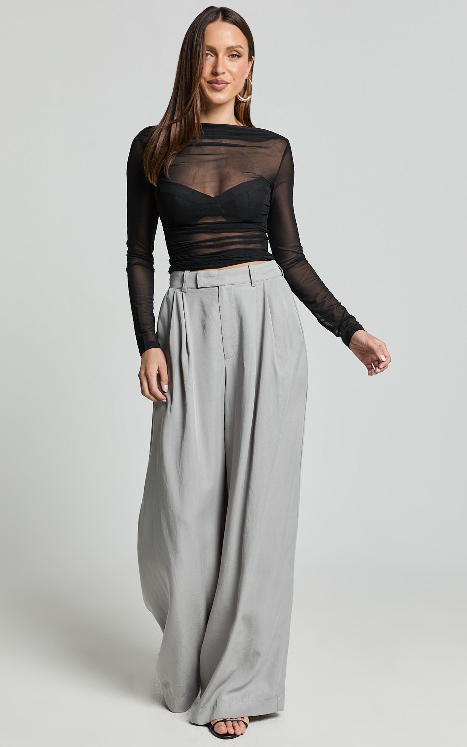 Clarke Pants - High Waist Wide Leg Pants in Grey