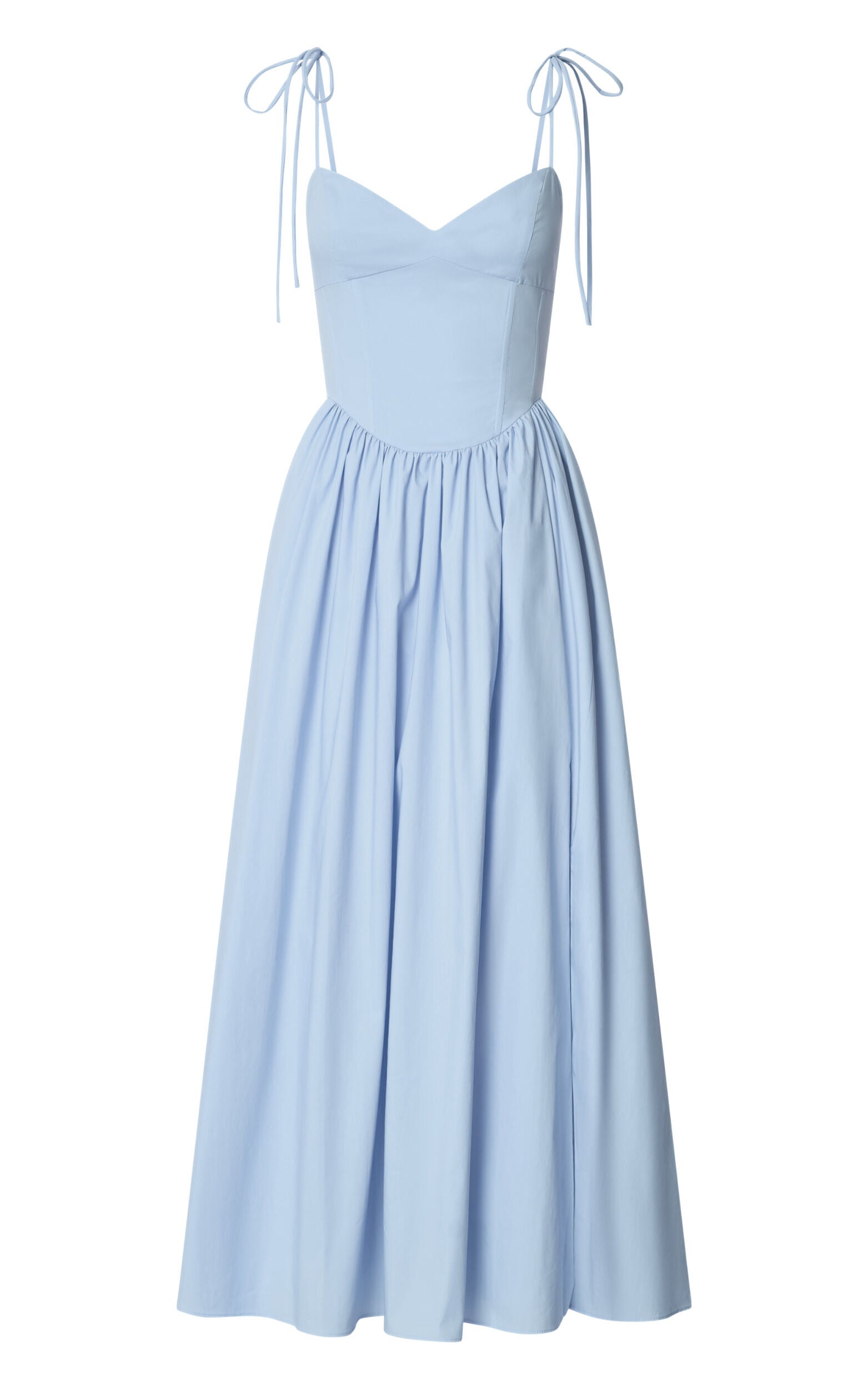 Holly Midi Dress - Corset Lace Up Dress with Split in Soft Blue