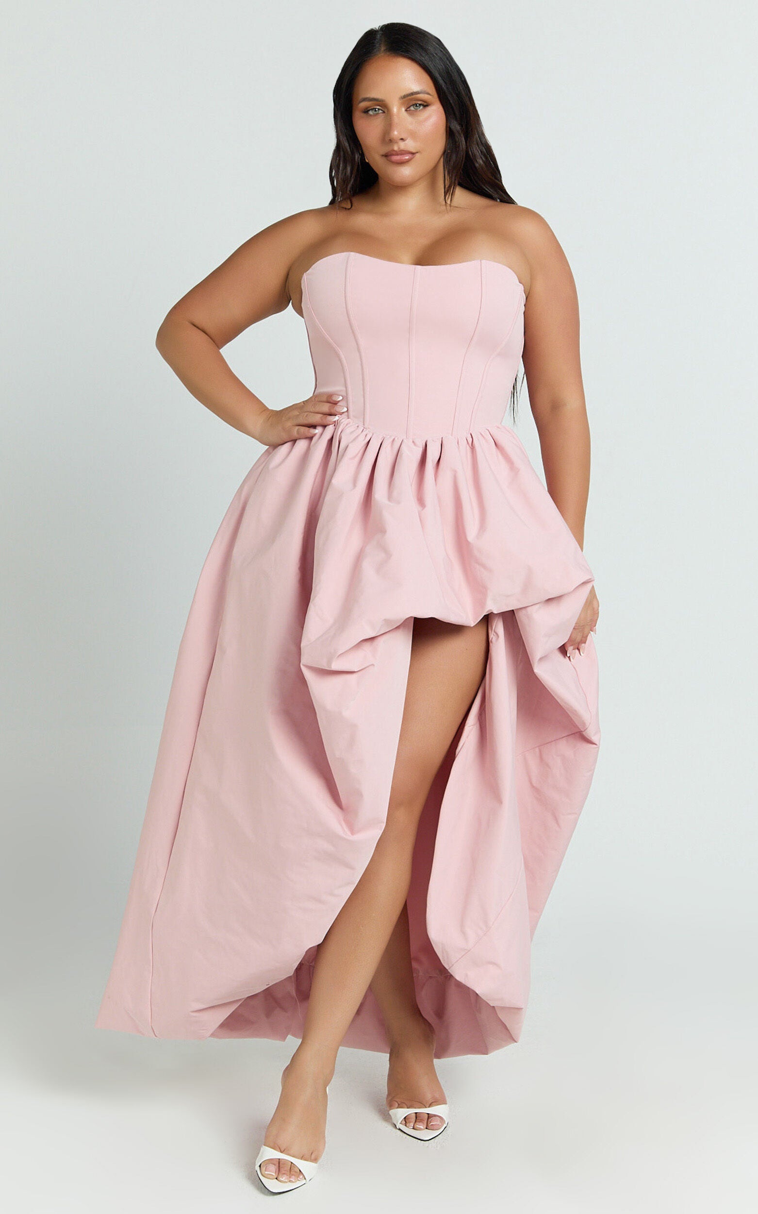 Seraphina Maxi Dress - Strapless Asymmetrical Bubble Hem Dress in Pink