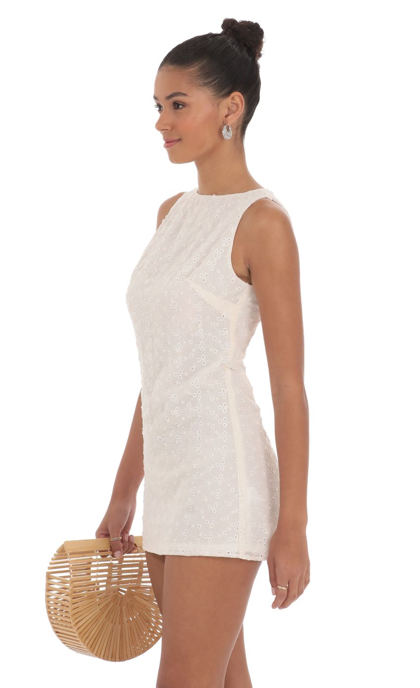 Floral Eyelet Straight Dress in Off White
