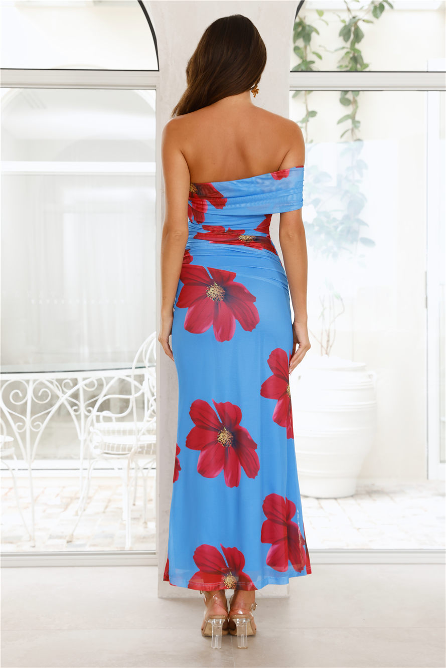 Secret Romance One Shoulder Maxi Dress Blue