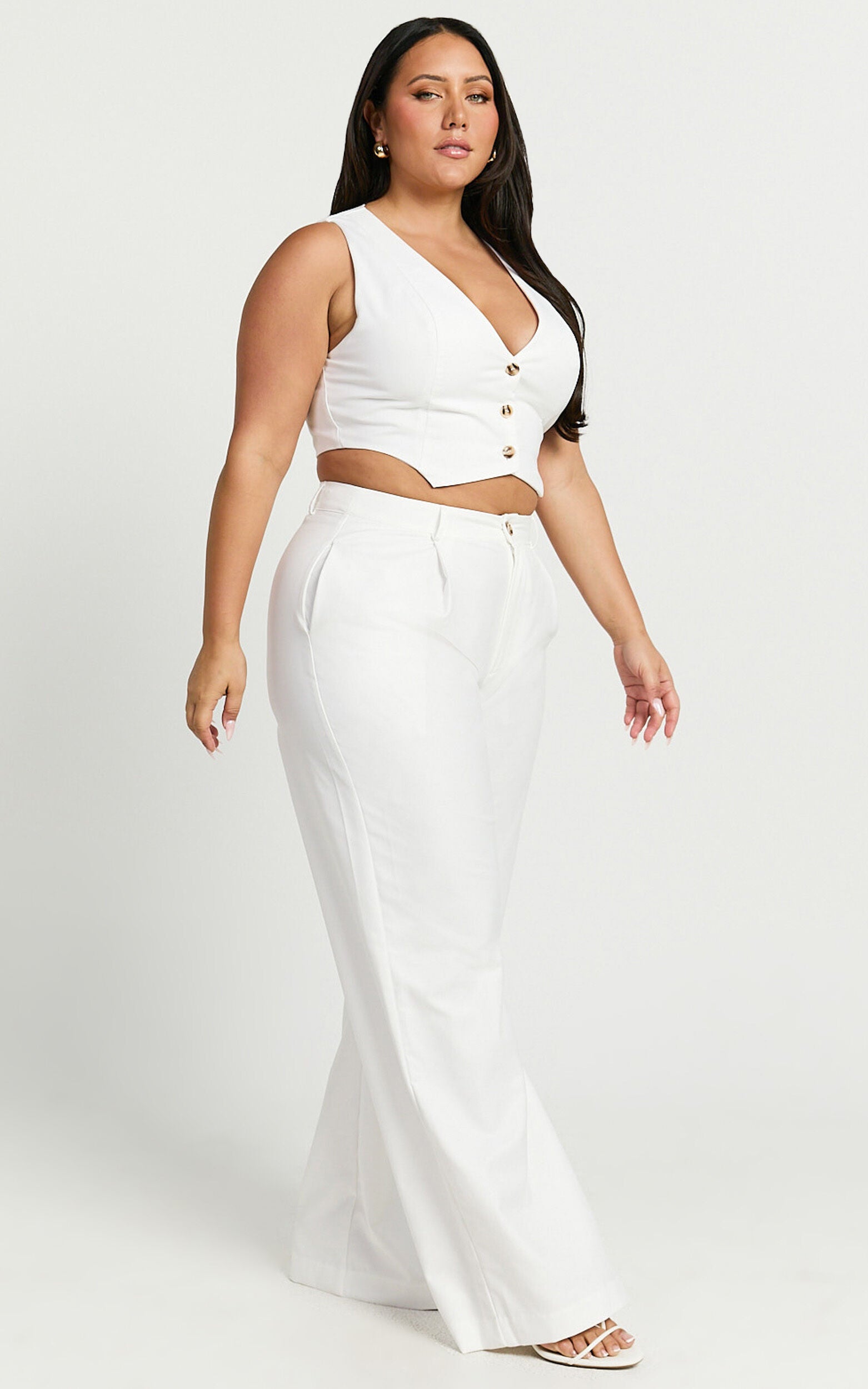 Izara Trousers - Mid Rise Relaxed Straight Leg Tailored Trousers in Warm White