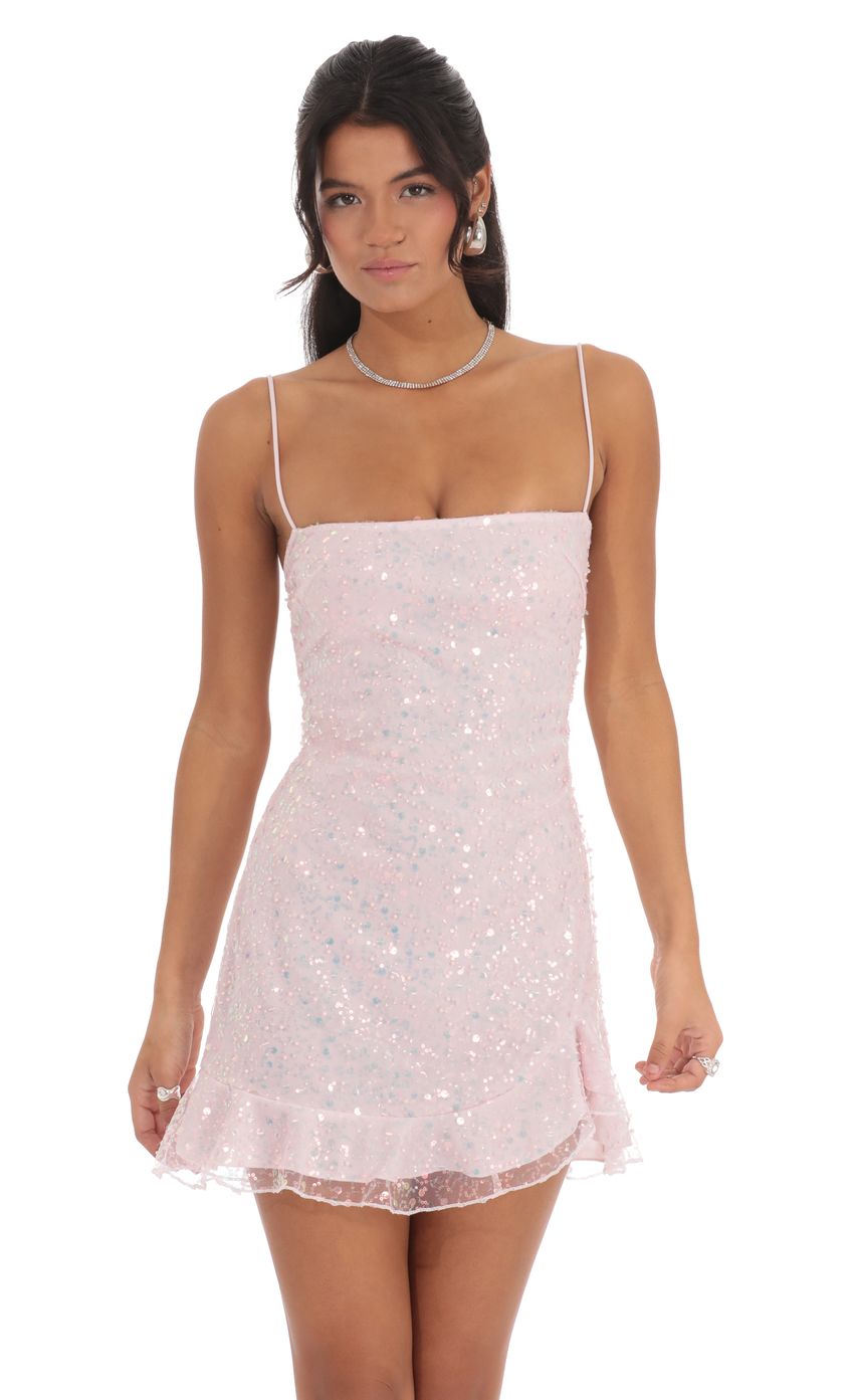Sequin Ruffle Dress in Pale pale Pink