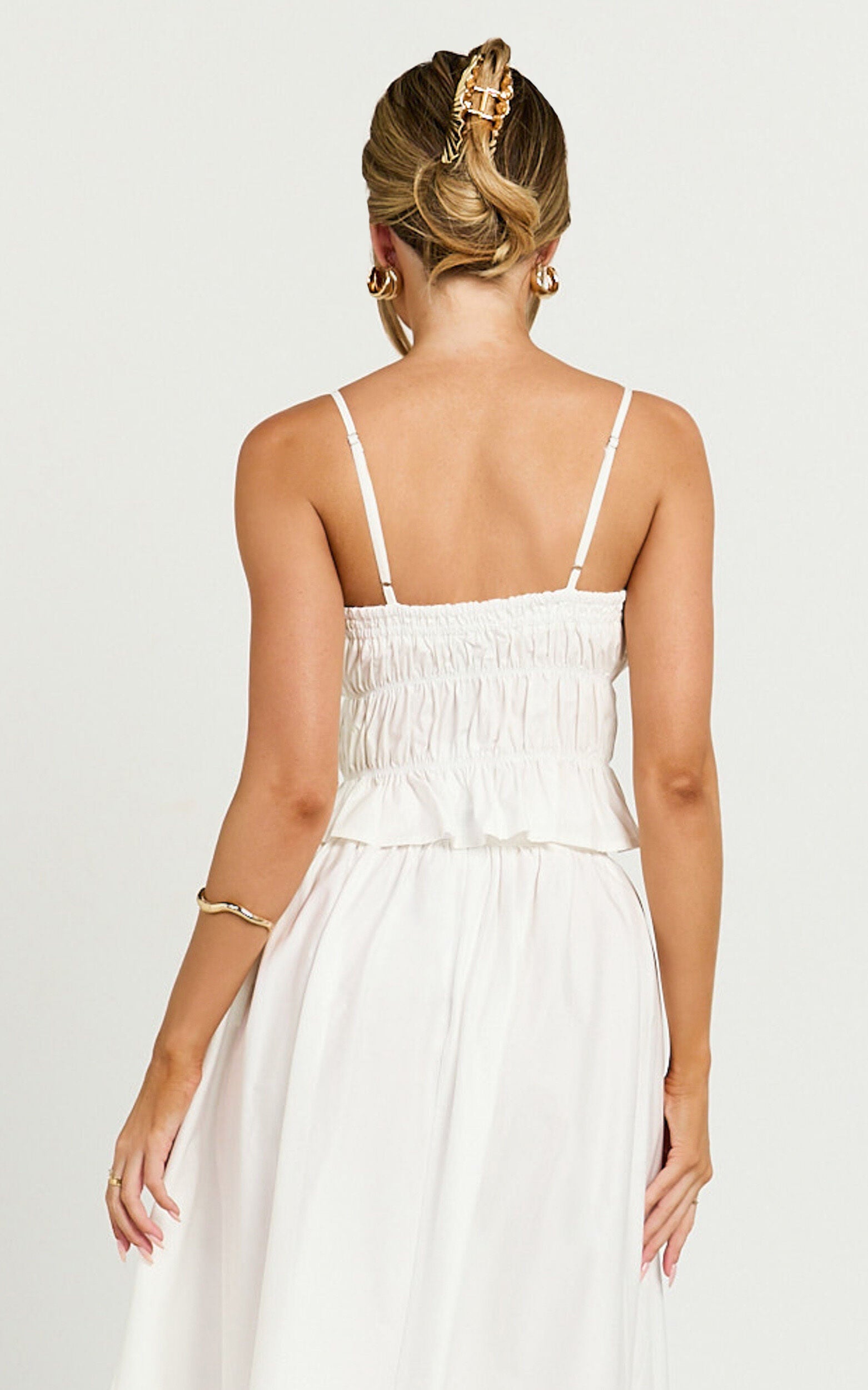 Preston Top - Ruched Tie Front Camisole Top in White
