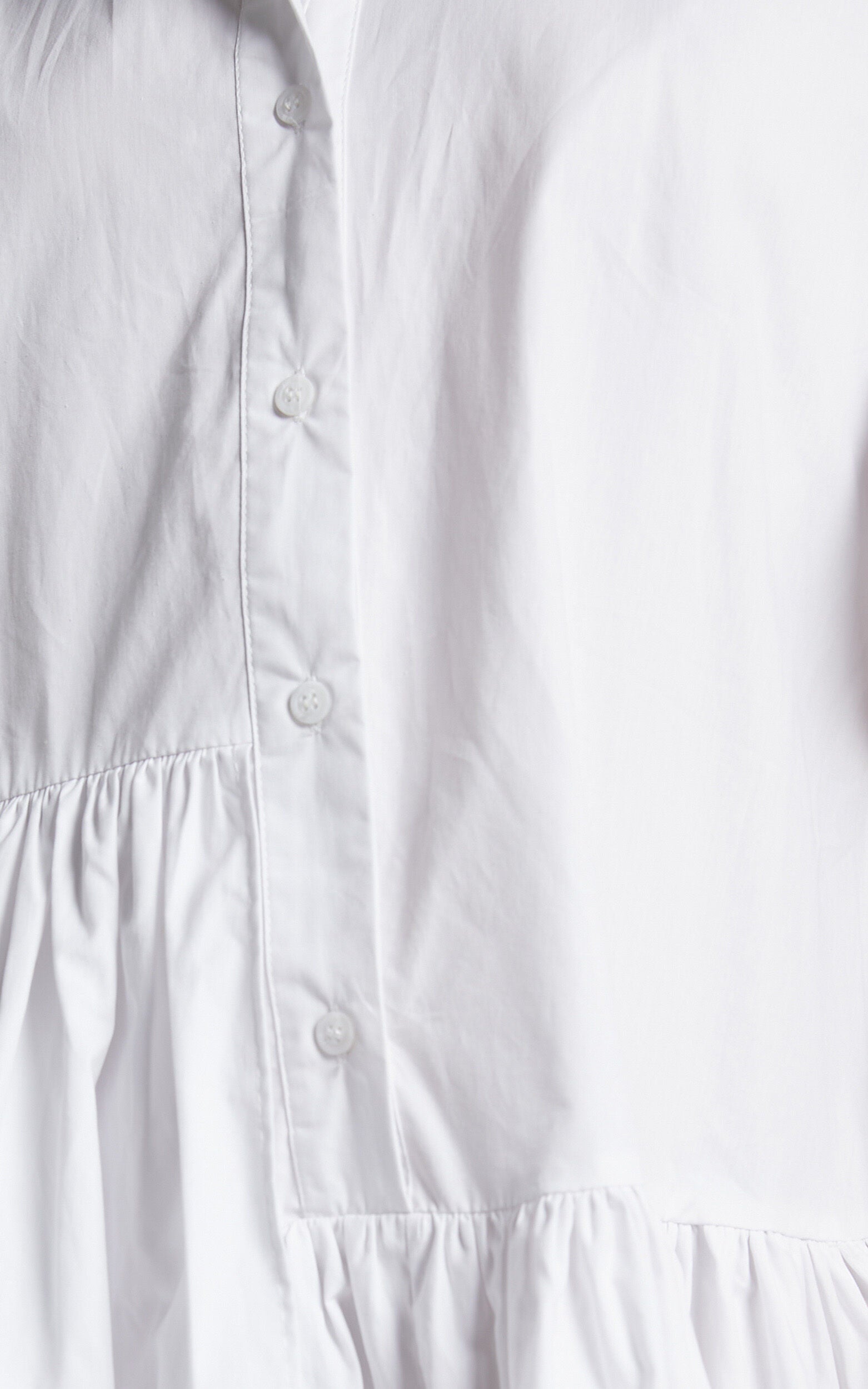 Elowen Mini Dress - Button Up Asymmetrical Tiered Smock Dress in White